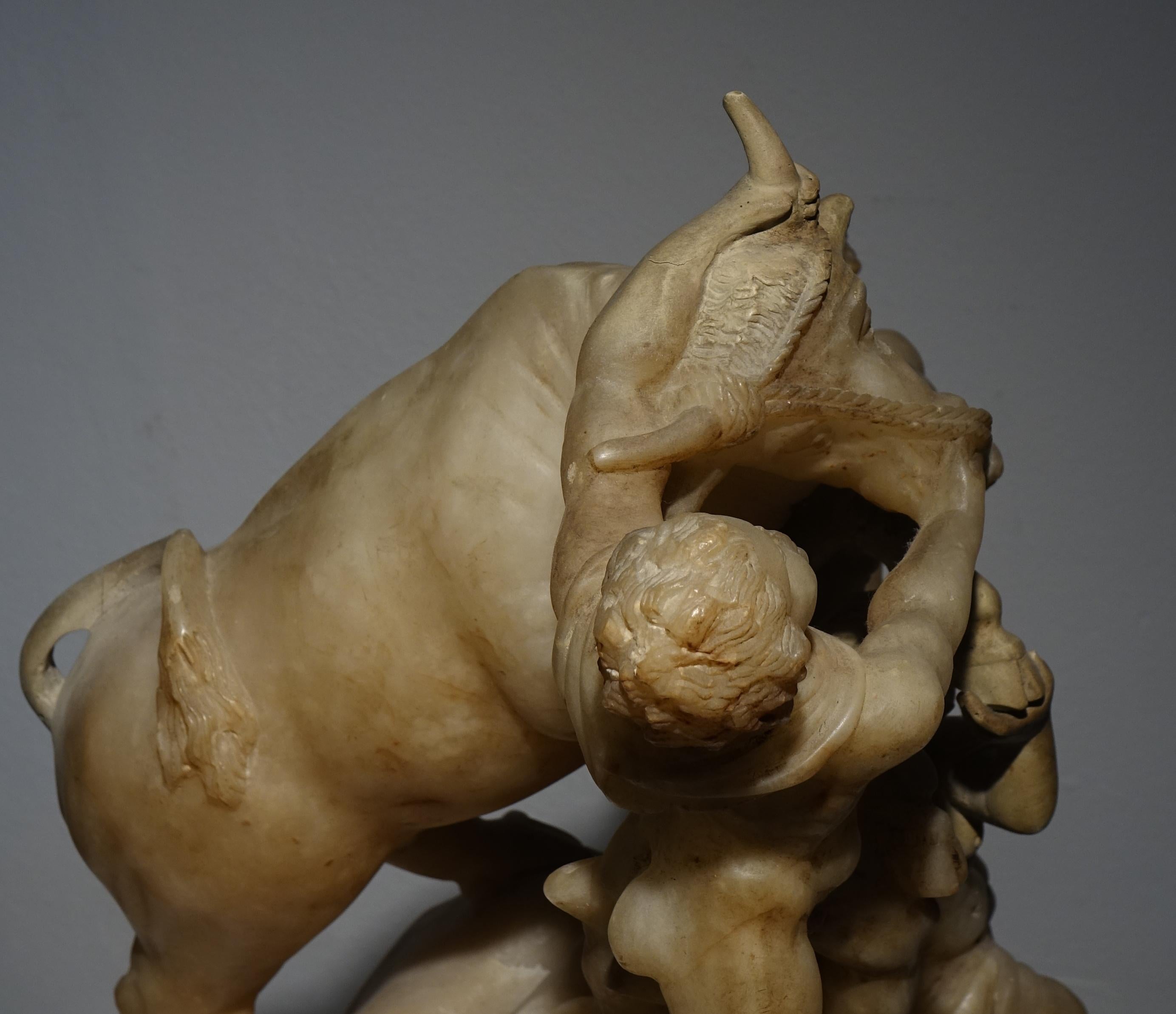 17th Century Figurative Sculptures Alabaster Farnese Bull 1600 Baroque Italy 3
