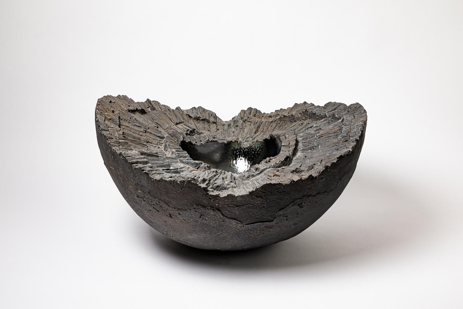 Beaux Arts Sculpture in black glazed stoneware by Jean-Pierre Bonardot. For Sale