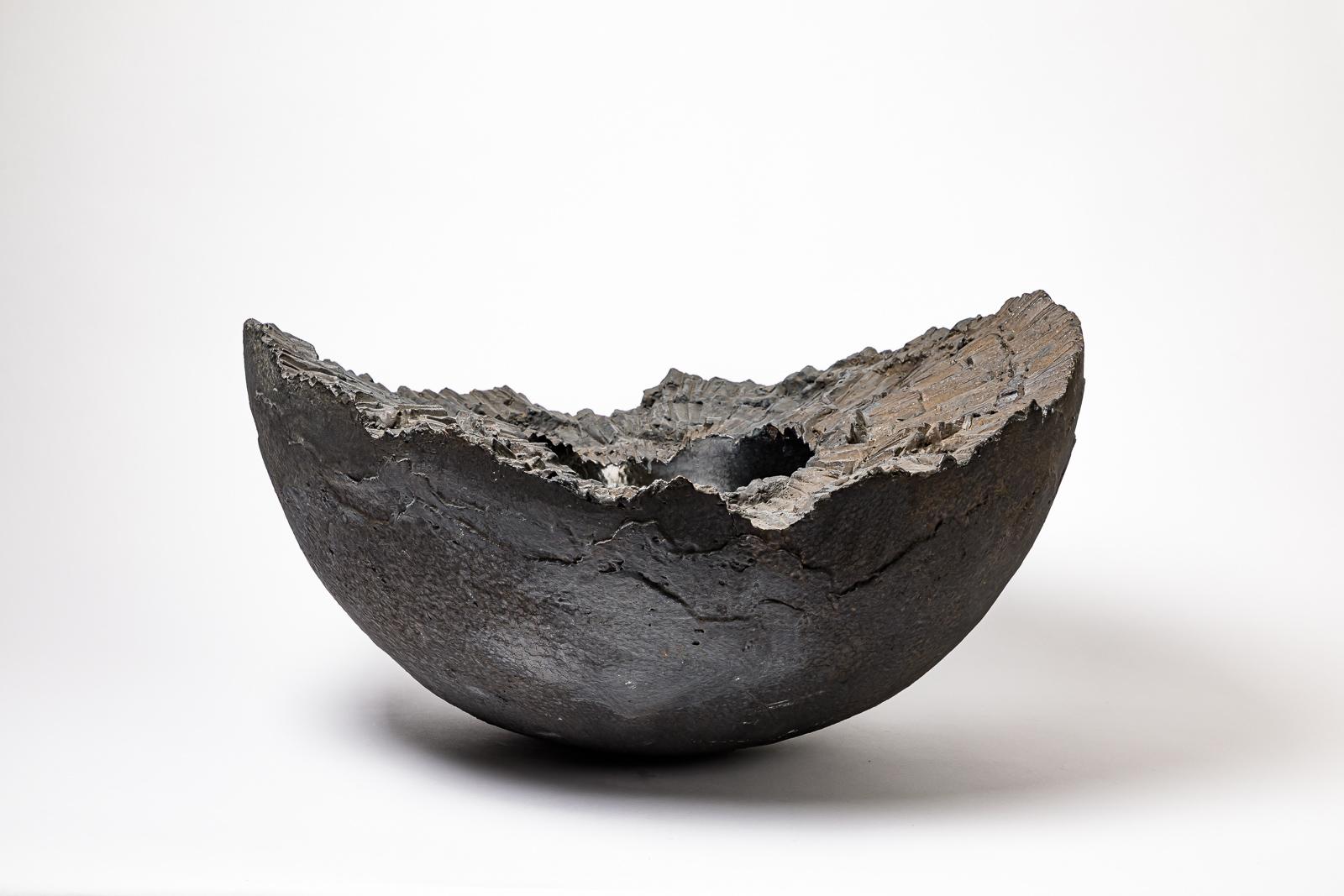 Sculpture in black glazed stoneware by Jean-Pierre Bonardot. For Sale 2
