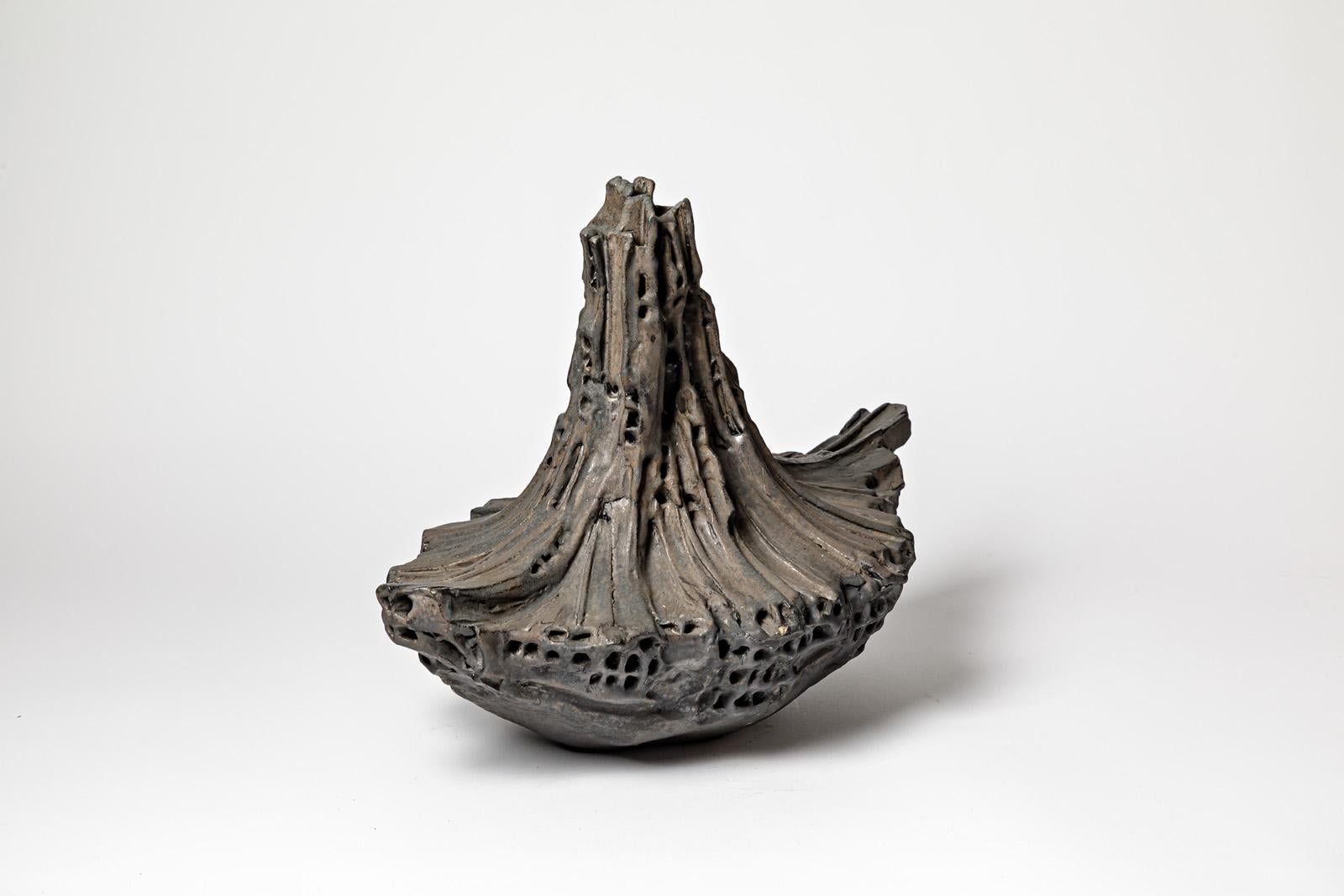 Beaux Arts Sculpture in Black Glazed Stoneware, Jean-Pierre Bonardot, circa 1990-2000 For Sale