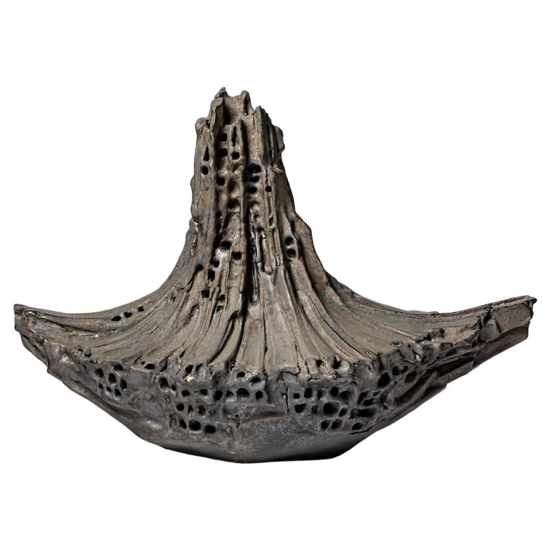 Sculpture in Black Glazed Stoneware, Jean-Pierre Bonardot, circa 1990-2000 For Sale