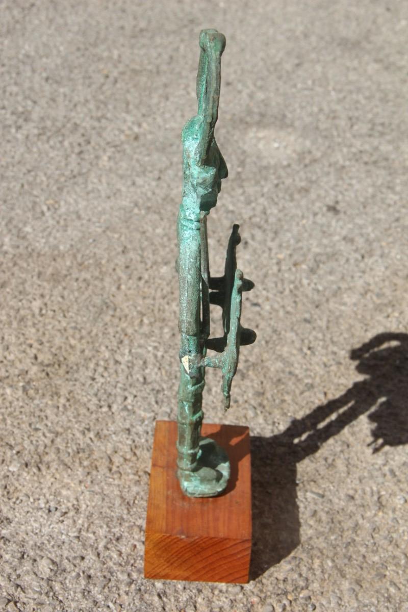 Mid-20th Century Sculpture in Bronze Art Nuragica Sardinia 1960 Wood Base For Sale