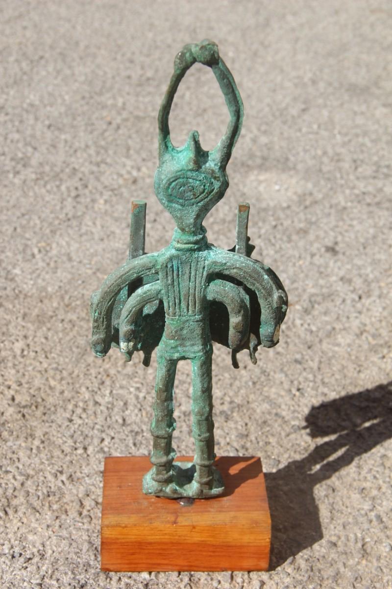 Sculpture in Bronze Art Nuragica Sardinia 1960 Wood Base For Sale 1