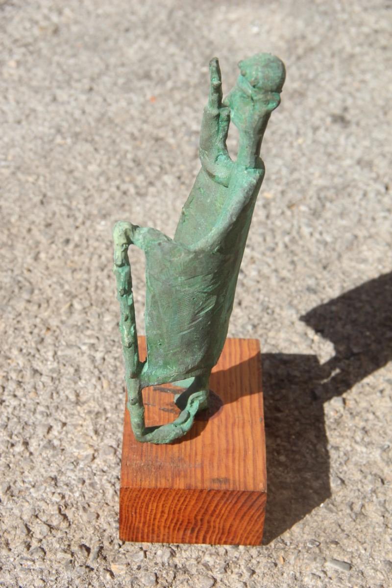 Sculpture in Bronze Art Nuragica Sardinia 1960s Wood Base Chieftain In Good Condition For Sale In Palermo, Sicily