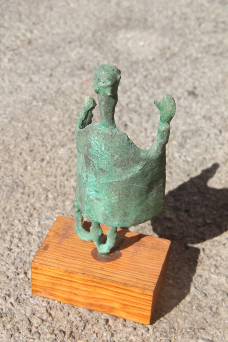 Mid-20th Century Sculpture in Bronze Art Nuragica Sardinia 1960s Wood Base Chieftain For Sale