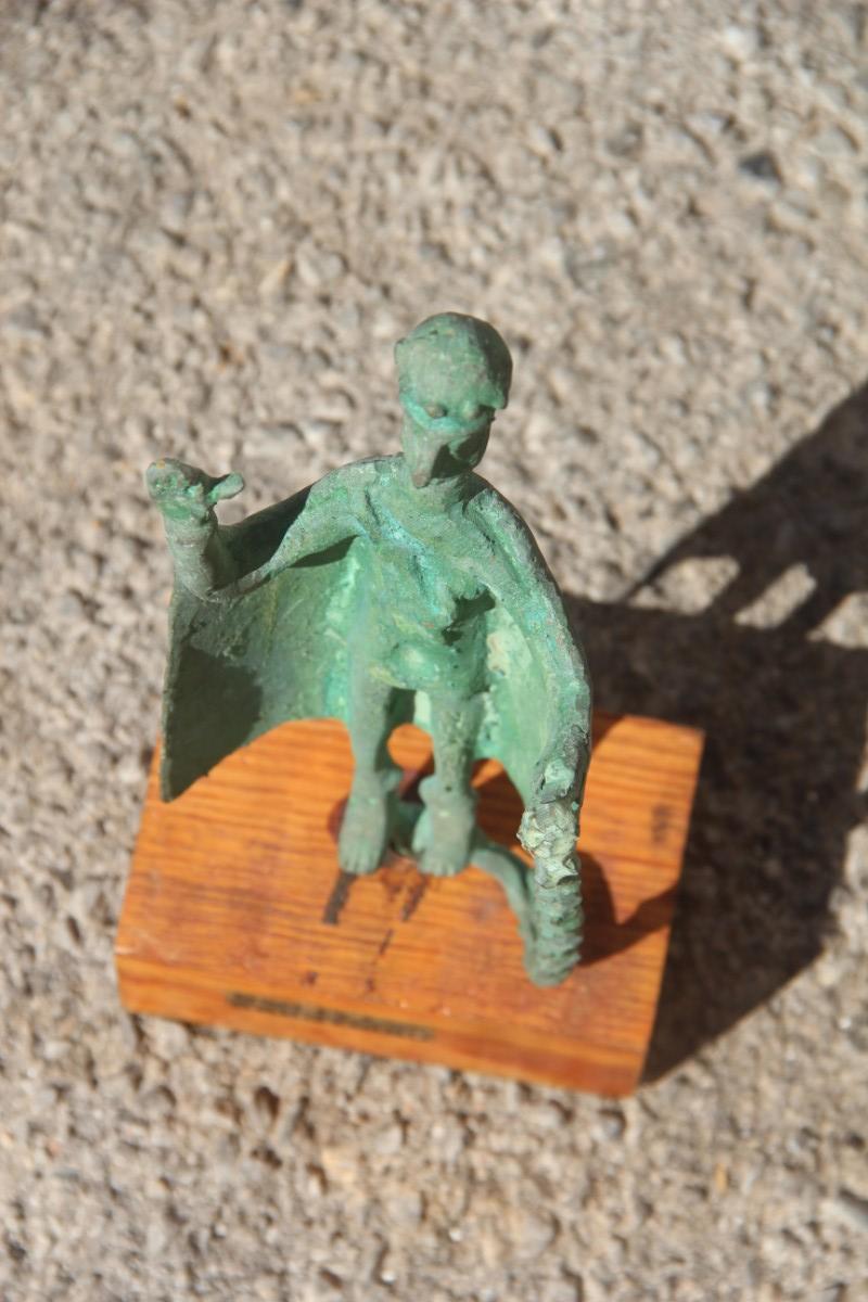 Sculpture in Bronze Art Nuragica Sardinia 1960s Wood Base Chieftain For Sale 1