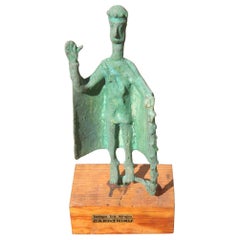 Sculpture in Bronze Art Nuragica Sardinia 1960s Wood Base Chieftain
