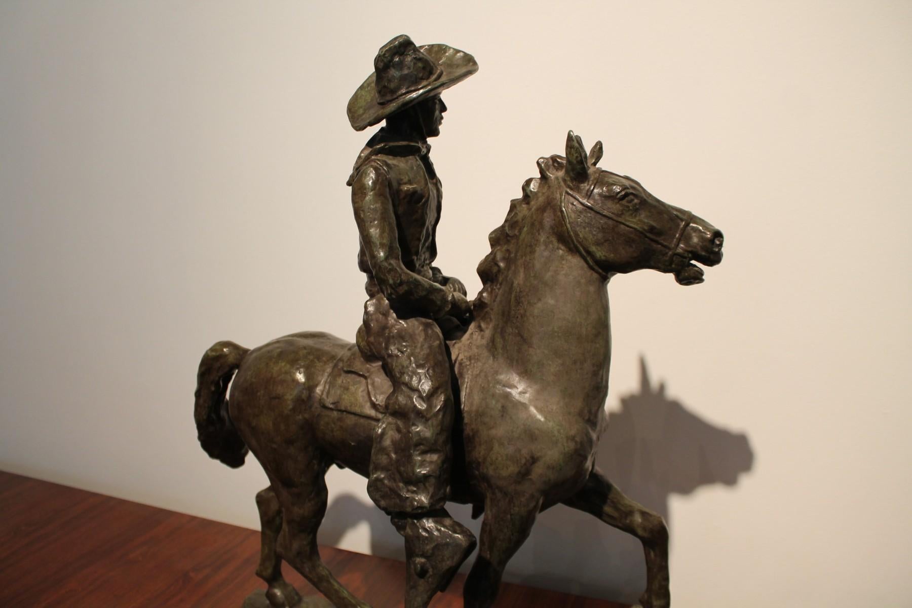 Bronze-Skulptur „“ Cowboy auf seinem Pferd“ von Paul Sersté, Belgien  (Belgisch) im Angebot