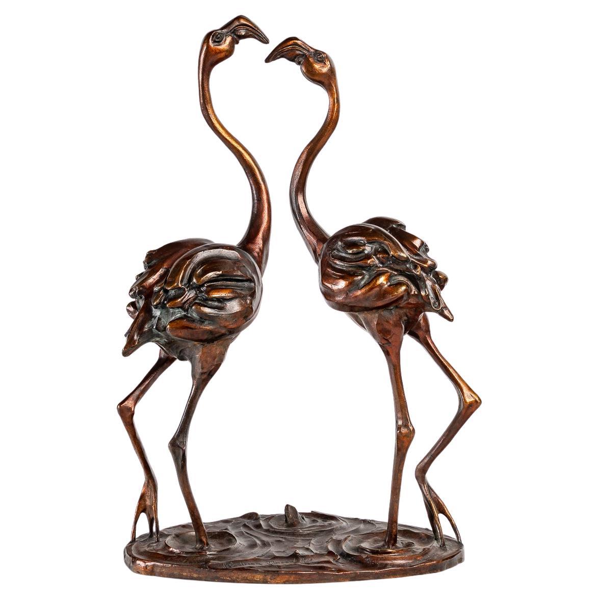 Sculpture in Bronze " Flamants Roses and the Small Frog " by Adrien David