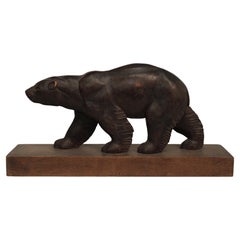 Vintage Sculpture in carved wood, "Walking bear" by Laurent HOUZEAUX