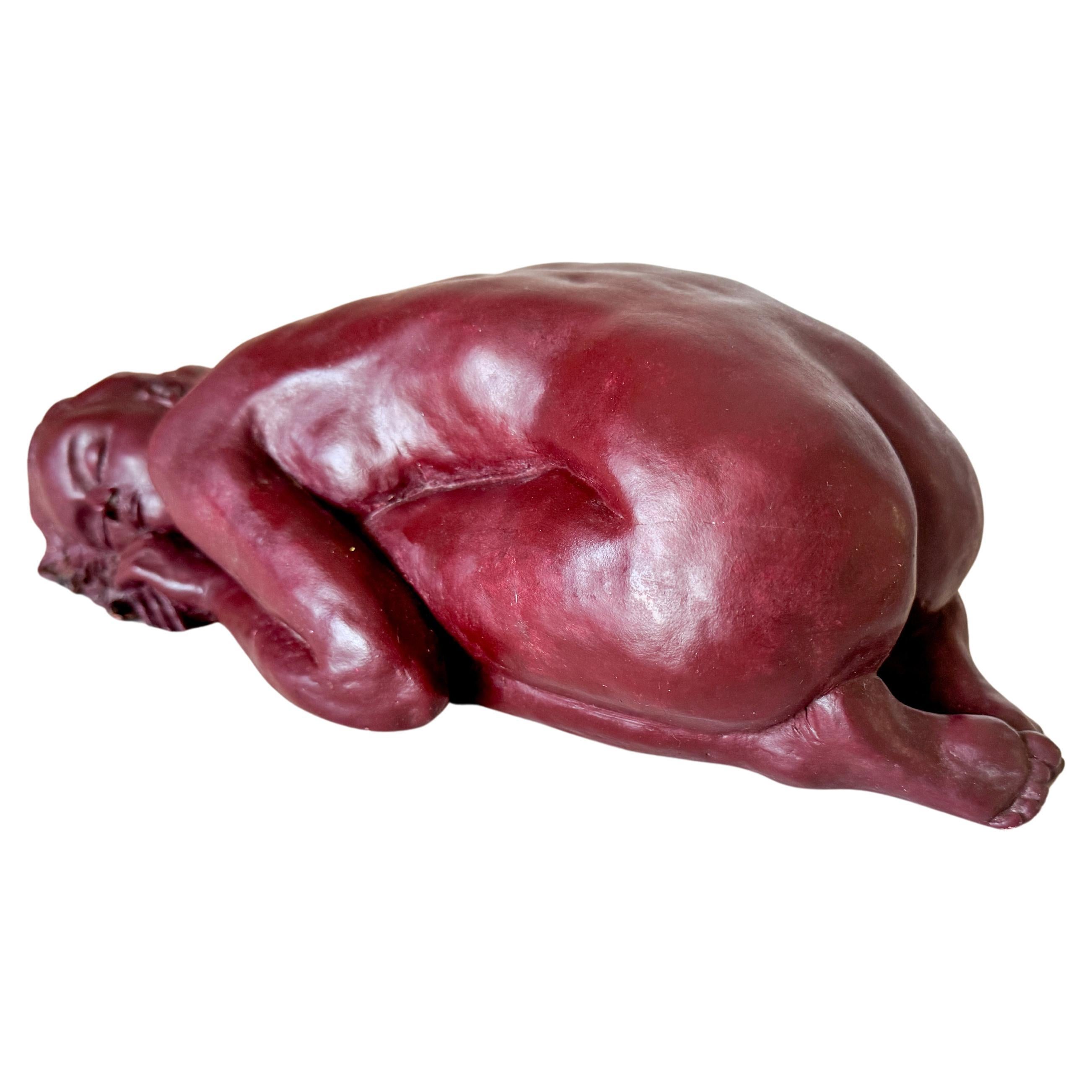 Patinated Sculpture in Clay, by French Artist Nude Women Lying France 1960, Bordeaux Color For Sale