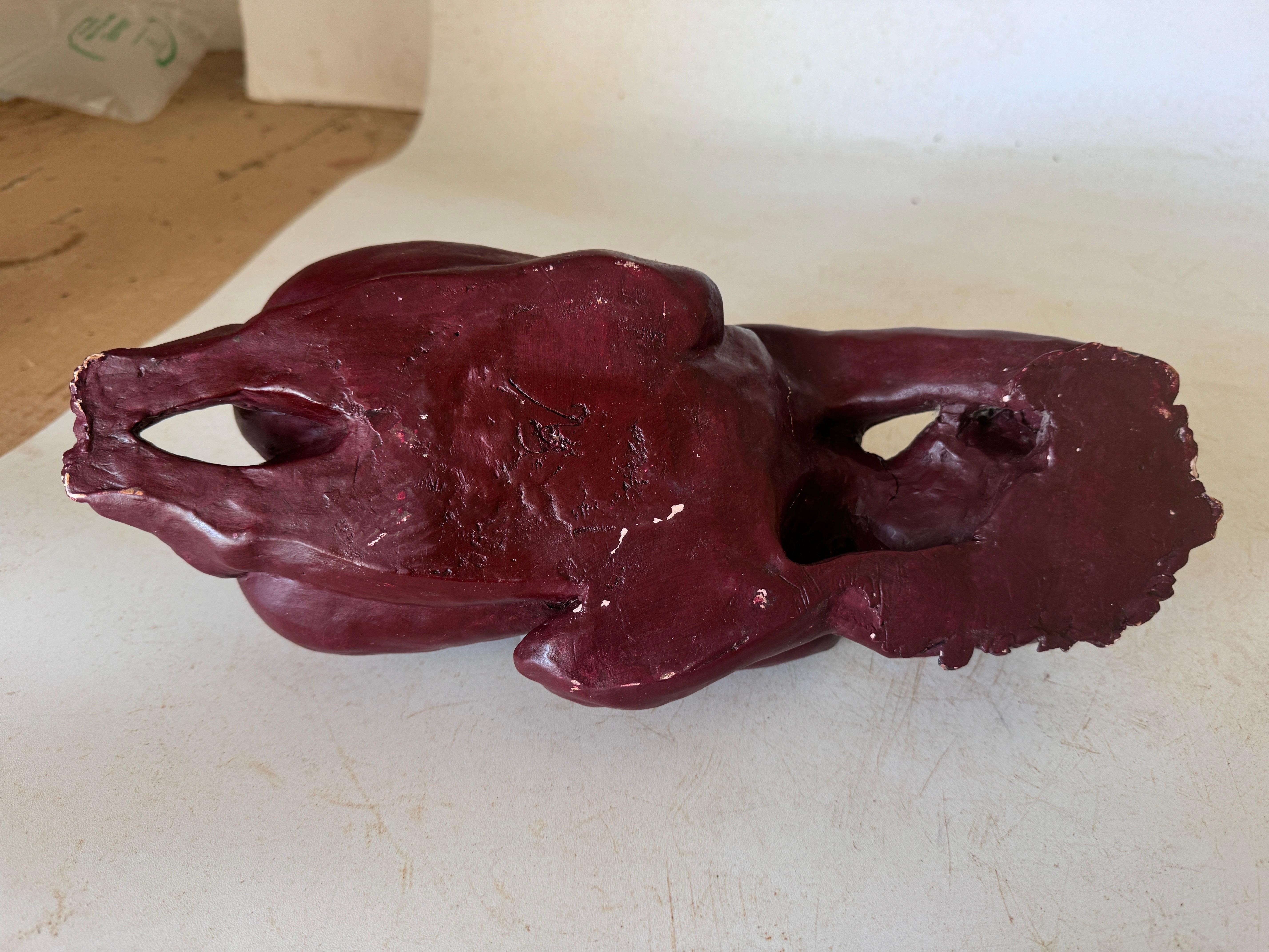 Late 20th Century Sculpture in Clay, by French Artist Nude Women Lying France 1960, Bordeaux Color For Sale