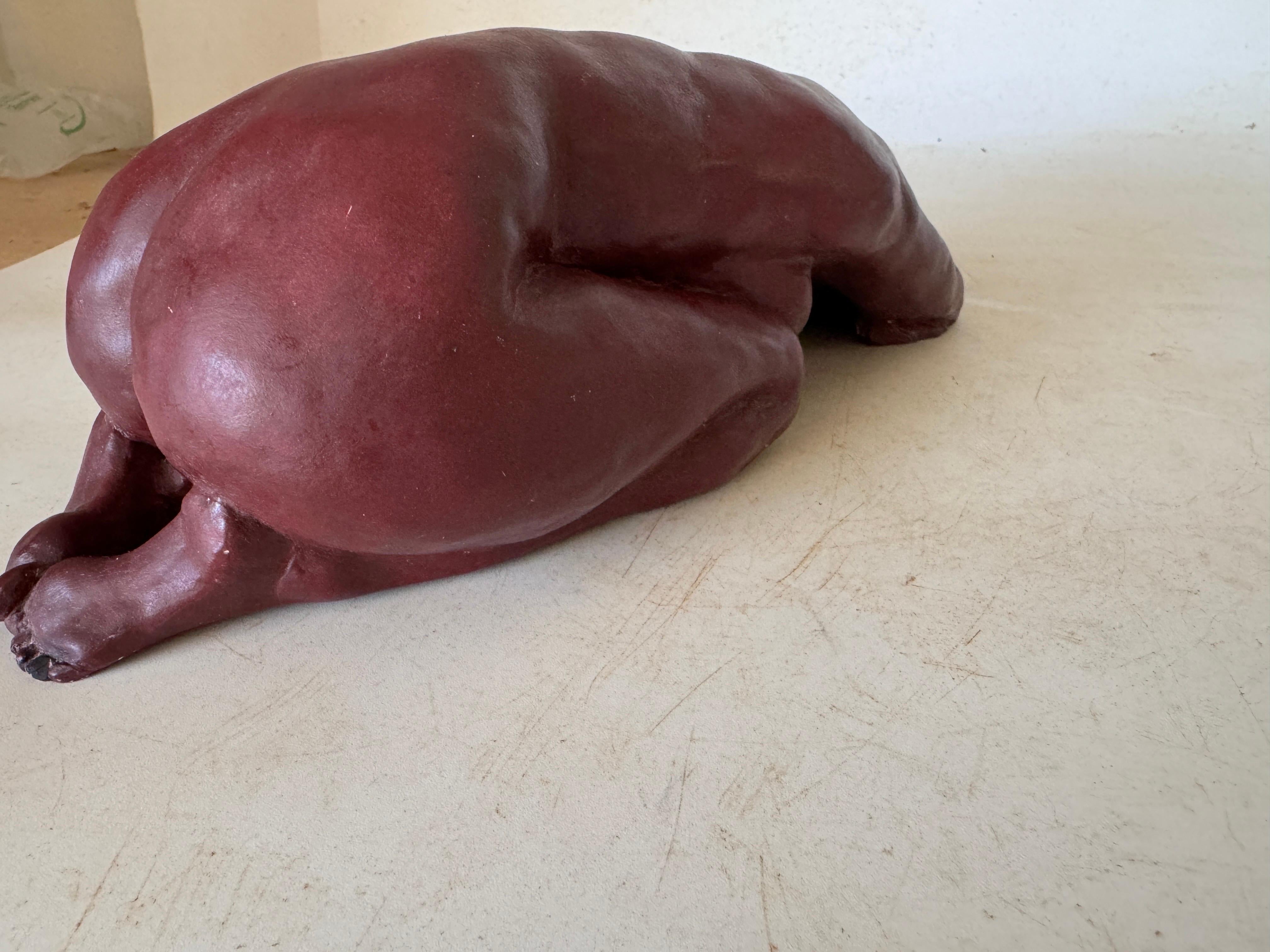Sculpture in Clay, by French Artist Nude Women Lying France 1960, Bordeaux Color For Sale 1