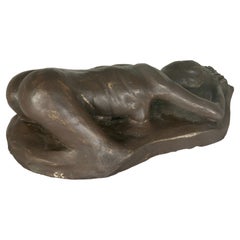 Sculpture in Clay, by French Artist, Nude Women Lying, France 1960, Brown Color