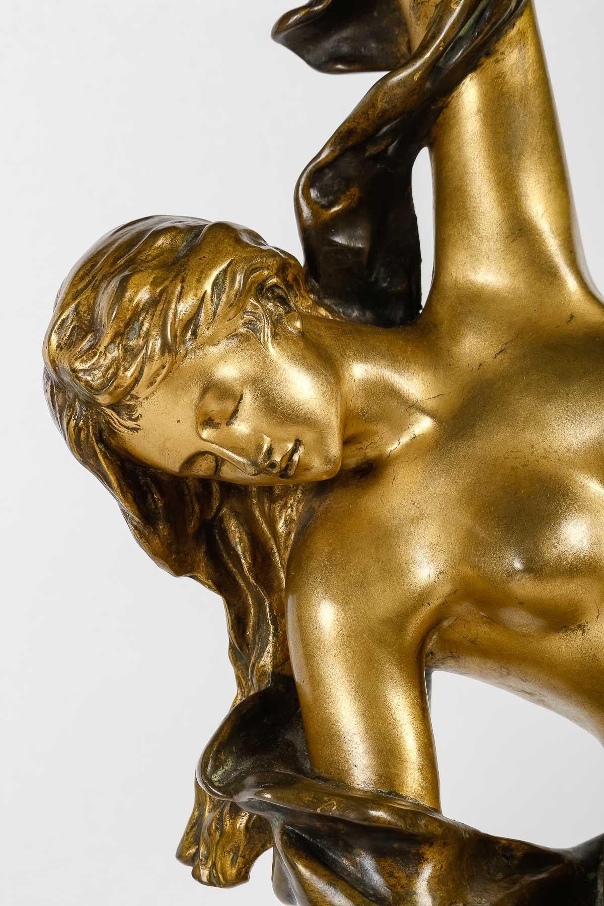 Skulptur aus vergoldeter und patinierter Bronze, signiert „Campagne“, 19. Jahrhundert. (Napoleon III.) im Angebot