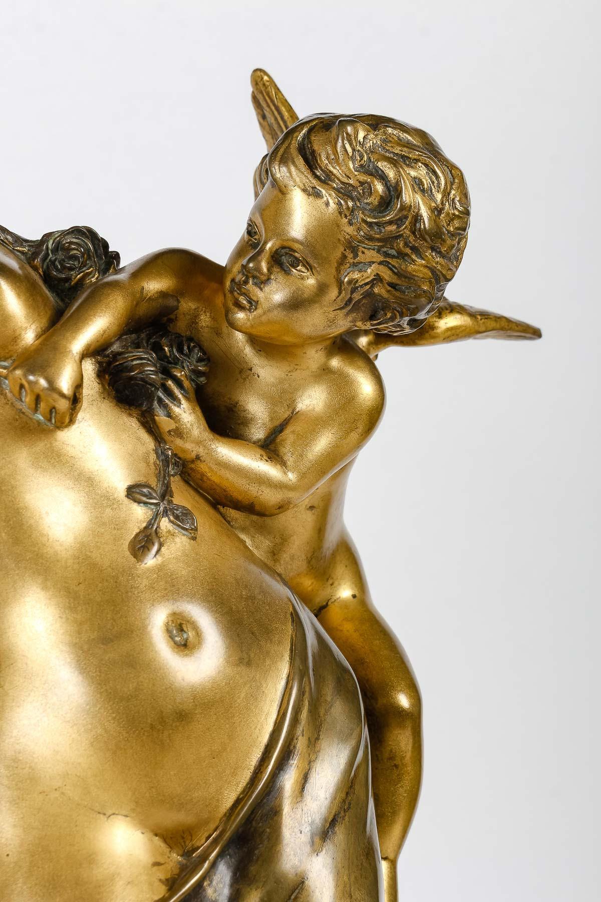 Skulptur aus vergoldeter und patinierter Bronze, signiert „Campagne“, 19. Jahrhundert. (Französisch) im Angebot