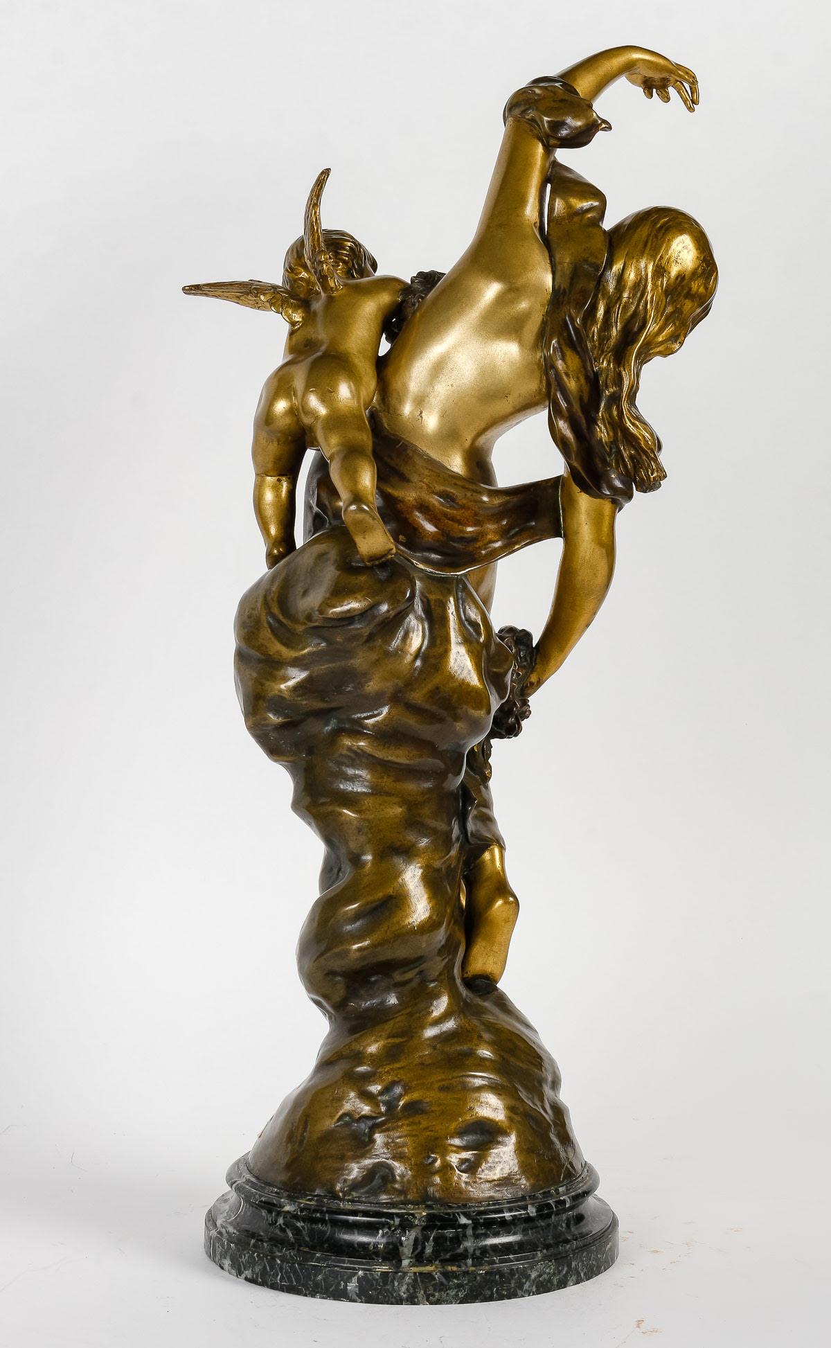 Skulptur aus vergoldeter und patinierter Bronze, signiert „Campagne“, 19. Jahrhundert. im Angebot 1