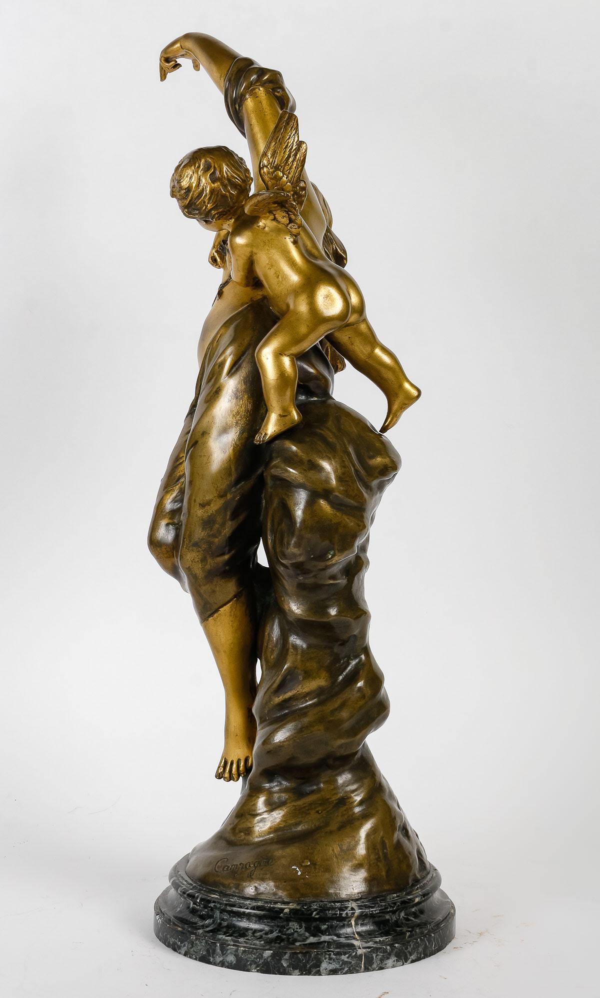 Skulptur aus vergoldeter und patinierter Bronze, signiert „Campagne“, 19. Jahrhundert. im Angebot 2