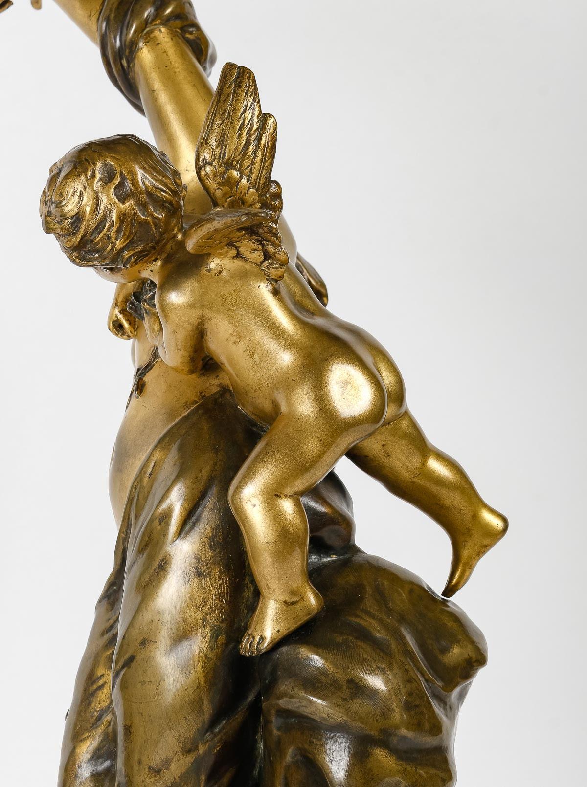 Skulptur aus vergoldeter und patinierter Bronze, signiert „Campagne“, 19. Jahrhundert. im Angebot 3