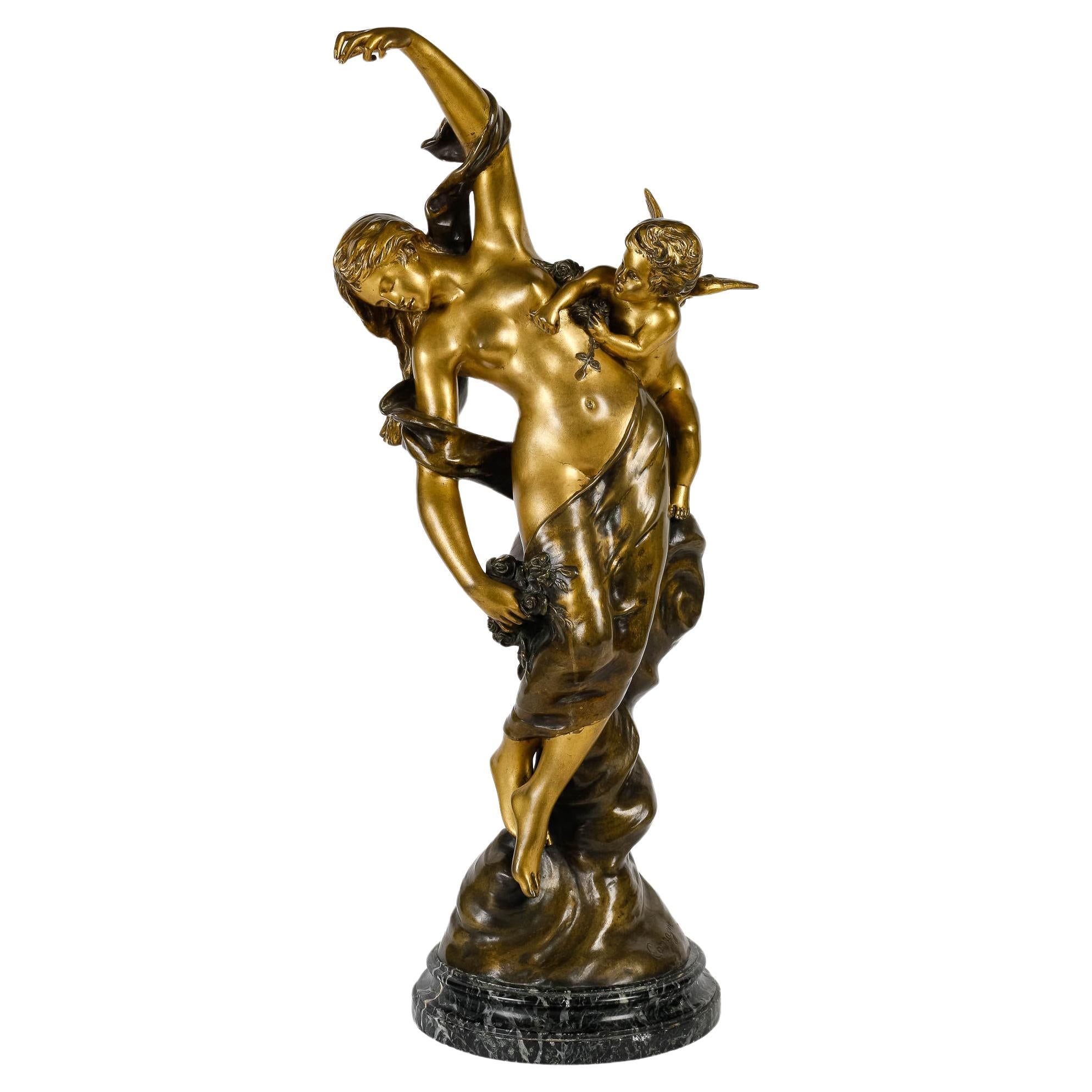 Sculpture in Gilded and Patinated Bronze, Signed "Campagne", 19th Century. For Sale