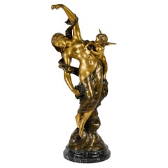 Antique Sculpture in Gilded and Patinated Bronze, Signed "Campagne", 19th Century.