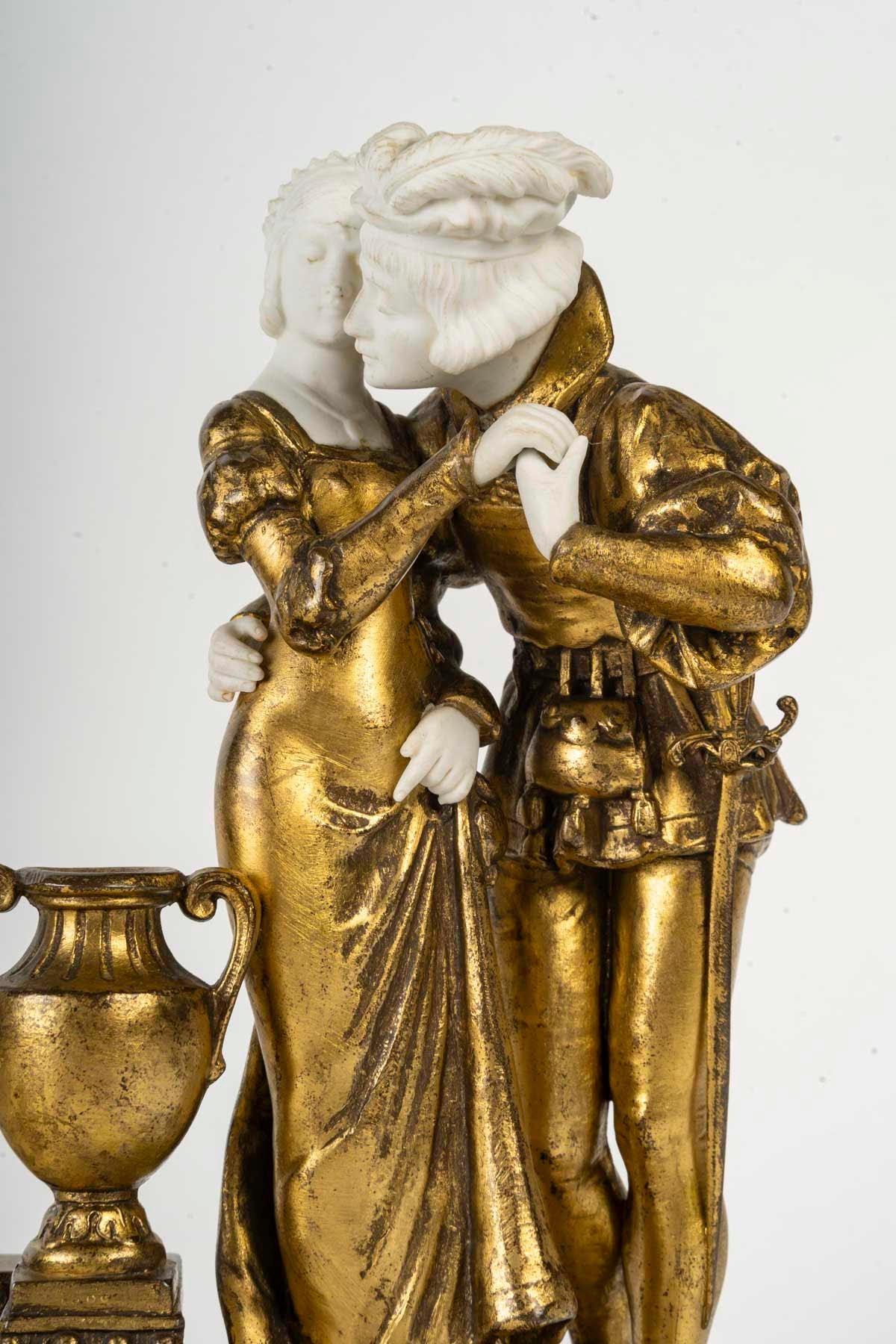 Sculpture in gilded bronze, signed Alonzo, 19th century.

A gilded regule sculpture, biscuit and white marble base, signed Alonzo, 19th century, Napoleon III period.
H: 28cm, W: 15cm, D: 16cm