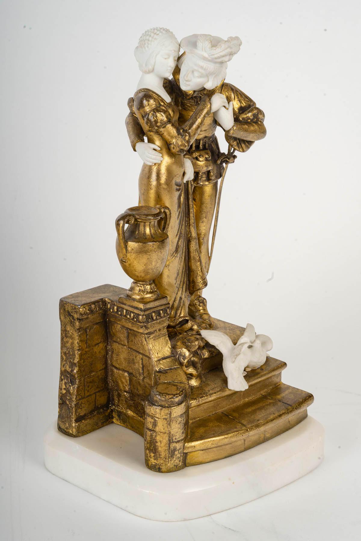 French Sculpture in Gilded Bronze, Signed Alonzo, 19th Century.