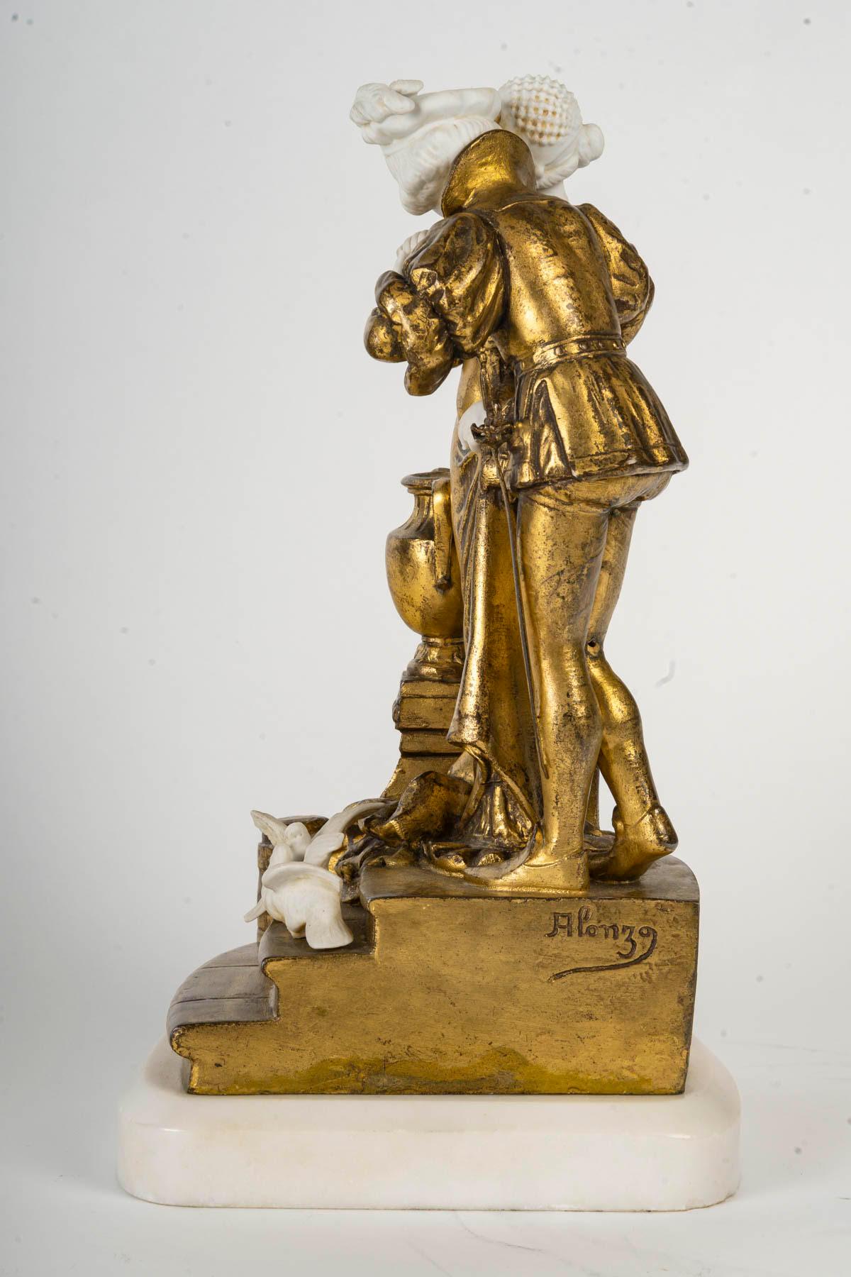 Sculpture in Gilded Bronze, Signed Alonzo, 19th Century. 3