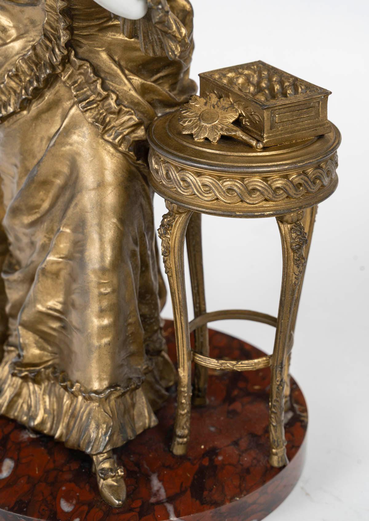 Skulptur aus vergoldetem Stuck, Biskuit und Kirschmarmor, Periode Napoleon III, 19.

Skulptur aus vergoldetem Stuck, die eine elegante Frau darstellt, aus Biskuit- und Kirschmarmor aus dem 19. Jahrhundert, Periode Napoleon III.
H: 34 cm, T: 18 cm