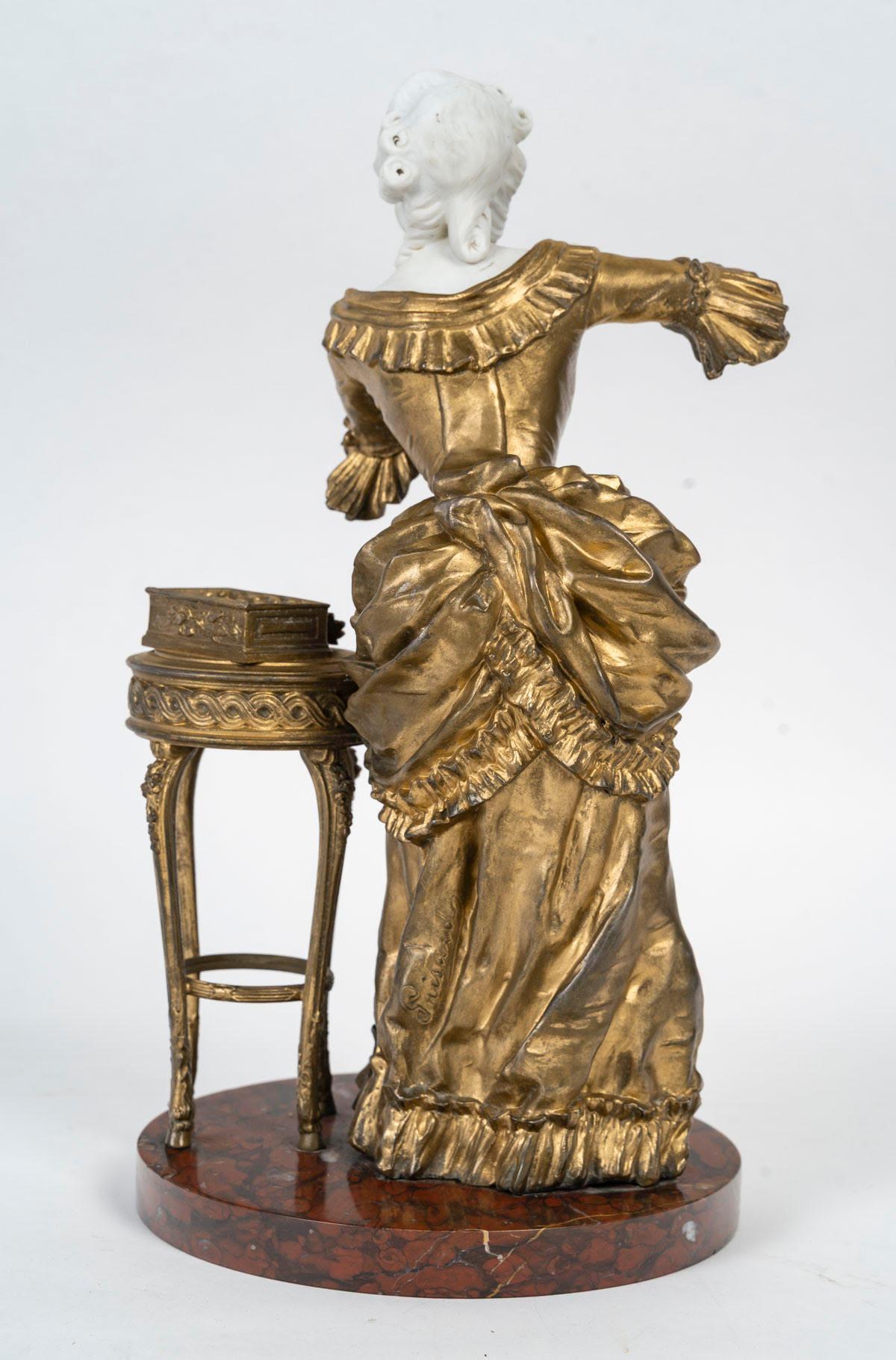 Skulptur aus vergoldetem Stuck, Biskuit und Kirschmarmor aus der Zeit Napoleons III. (Marmor) im Angebot