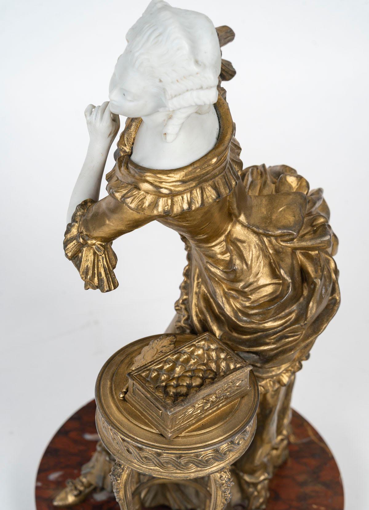 Skulptur aus vergoldetem Stuck, Biskuit und Kirschmarmor aus der Zeit Napoleons III. im Angebot 1