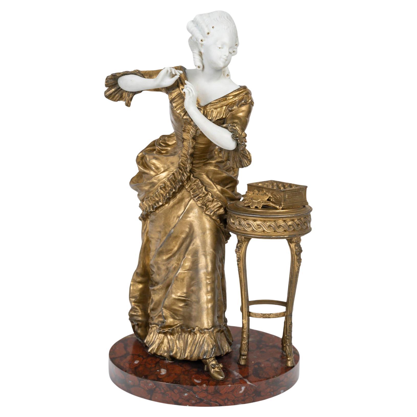 Skulptur aus vergoldetem Stuck, Biskuit und Kirschmarmor aus der Zeit Napoleons III. im Angebot