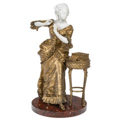 Sculpture in Gilded Stucco, Biscuit and Cherry Marble, Napoleon III Period.