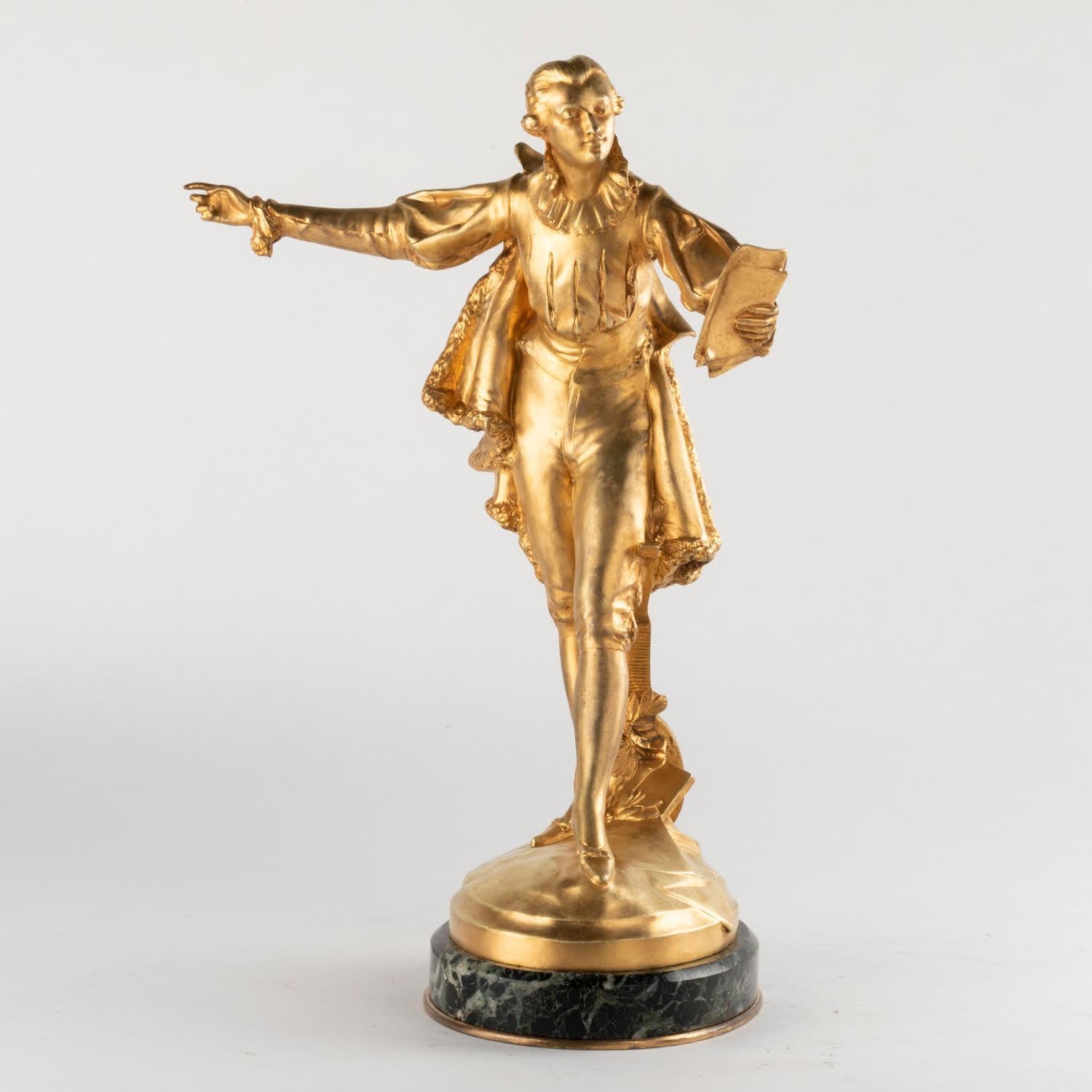 Sculpture en bronze doré et socle en marbre de Paul Ducuing, 19e siècle.

Sculpture de Paul Ducuing, fonderie F.Barbedienne Paris, en bronze doré et marbre, XIXe siècle, époque Napoléon III.
h : 39cm, l : 30cm, h : 21cm