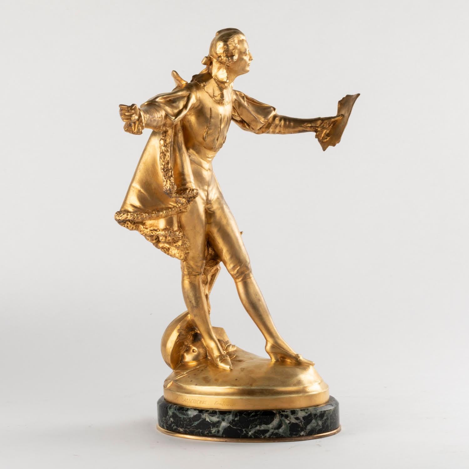 Napoléon III Sculpture en bronze doré et base en marbre de Paul Ducuing, 19ème siècle en vente