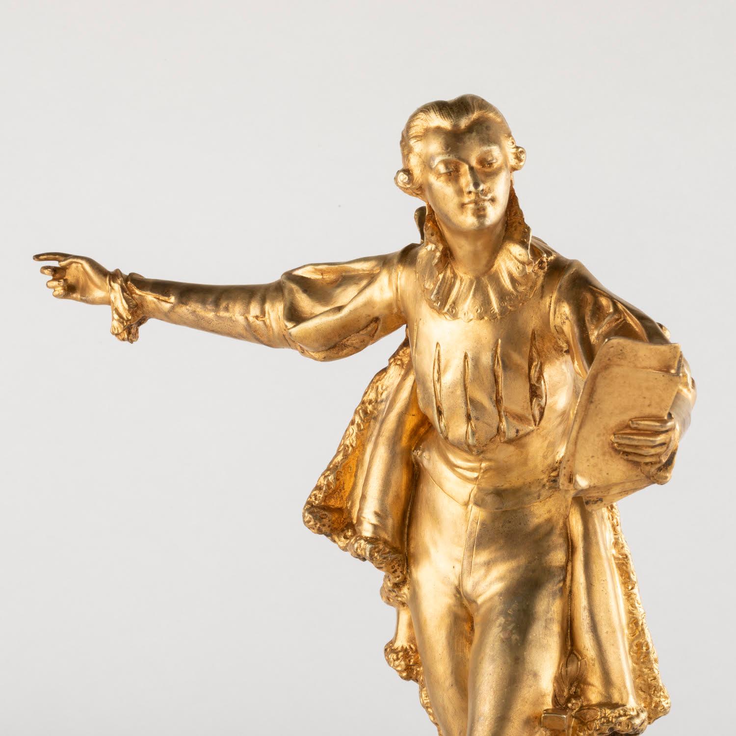 Sculpture en bronze doré et base en marbre de Paul Ducuing, 19ème siècle Bon état - En vente à Saint-Ouen, FR