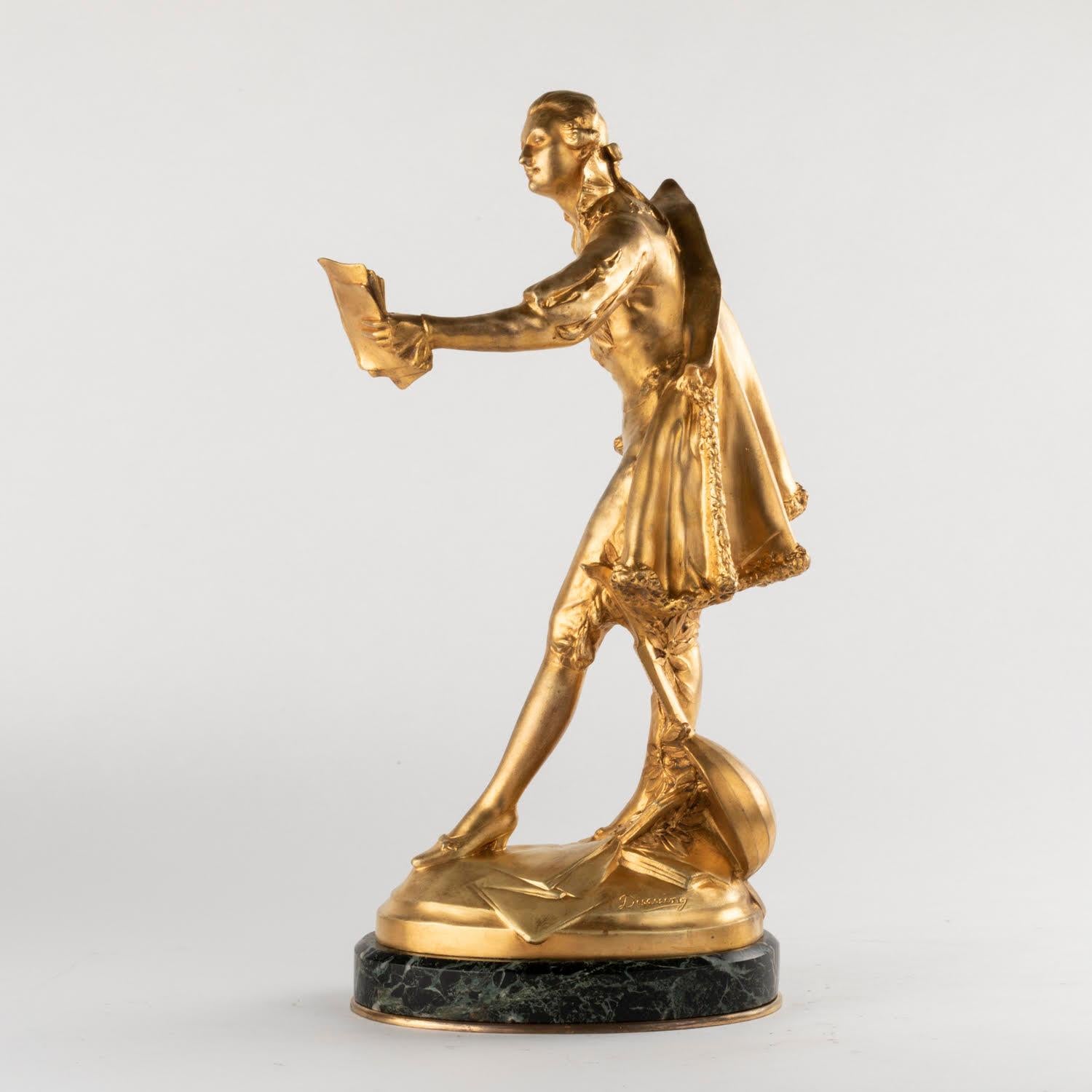 XIXe siècle Sculpture en bronze doré et base en marbre de Paul Ducuing, 19ème siècle en vente