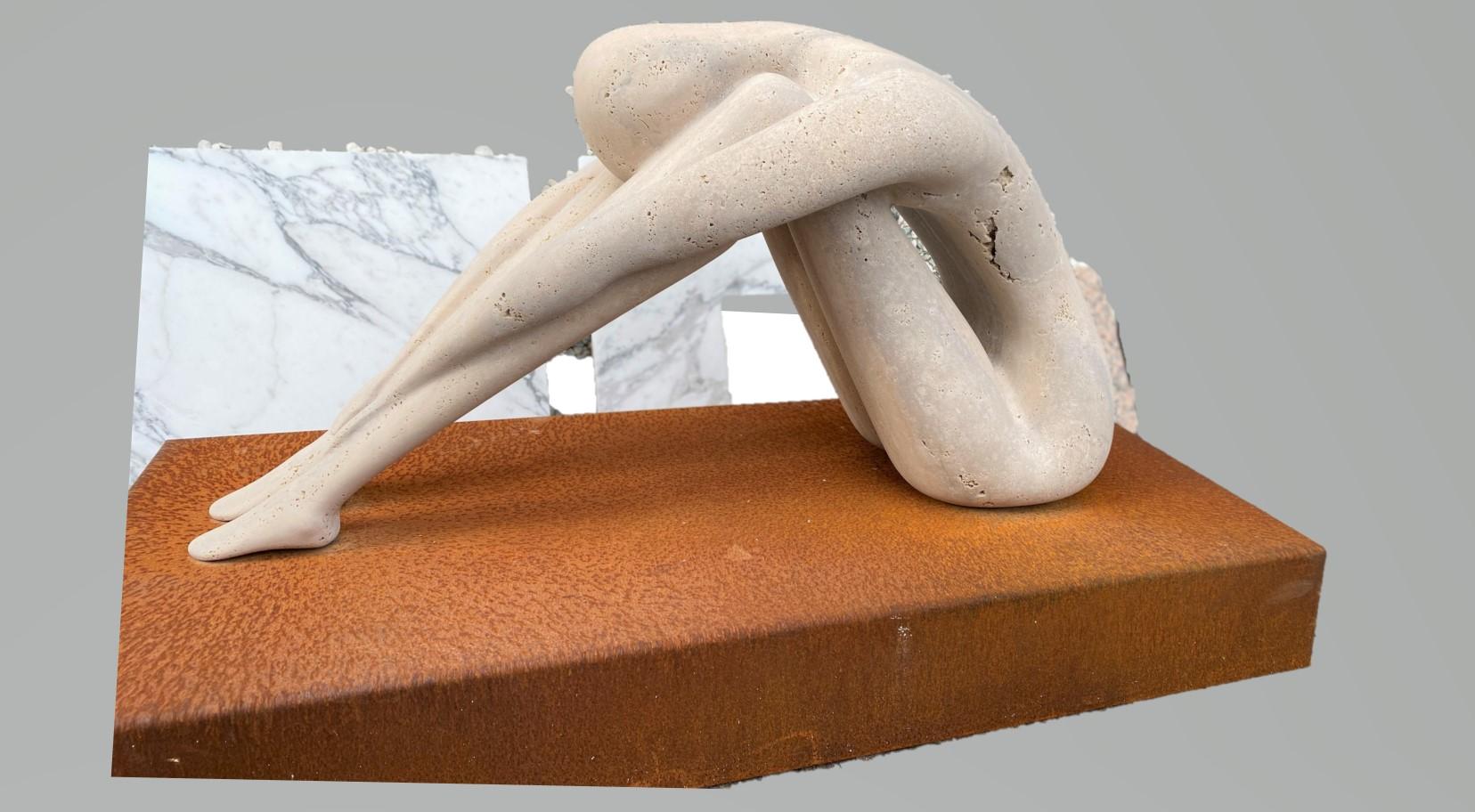 Modern Sculpture in Italian Roman Travertine For Sale