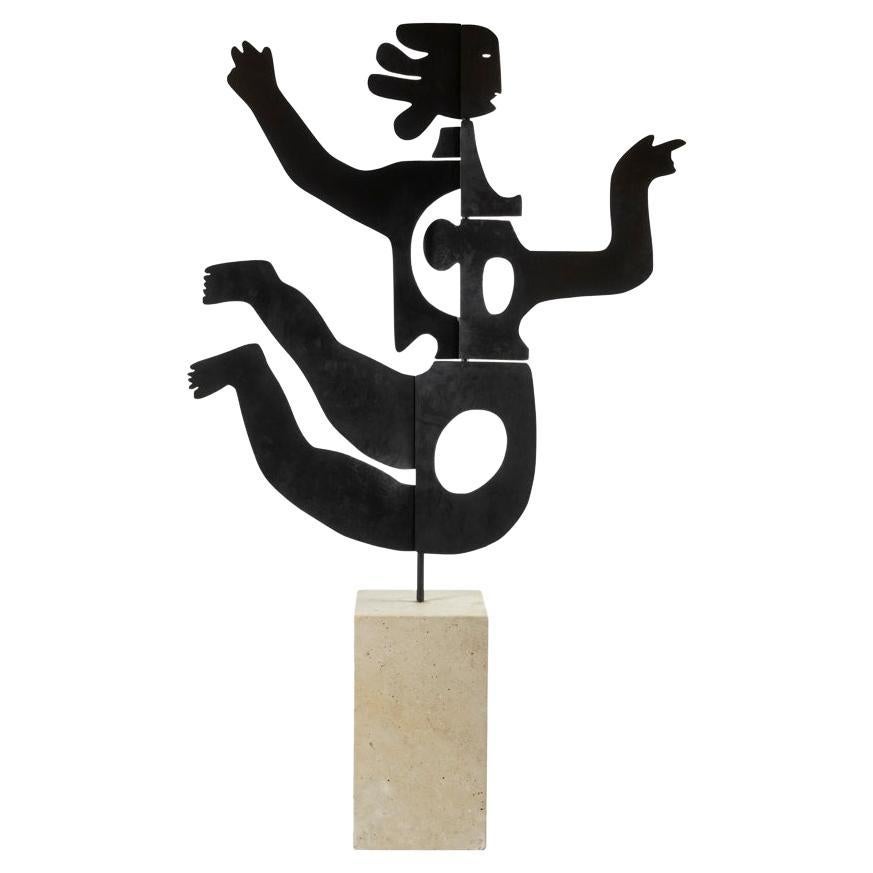 Sculpture in lacquered metal and travertine, Contemporary work