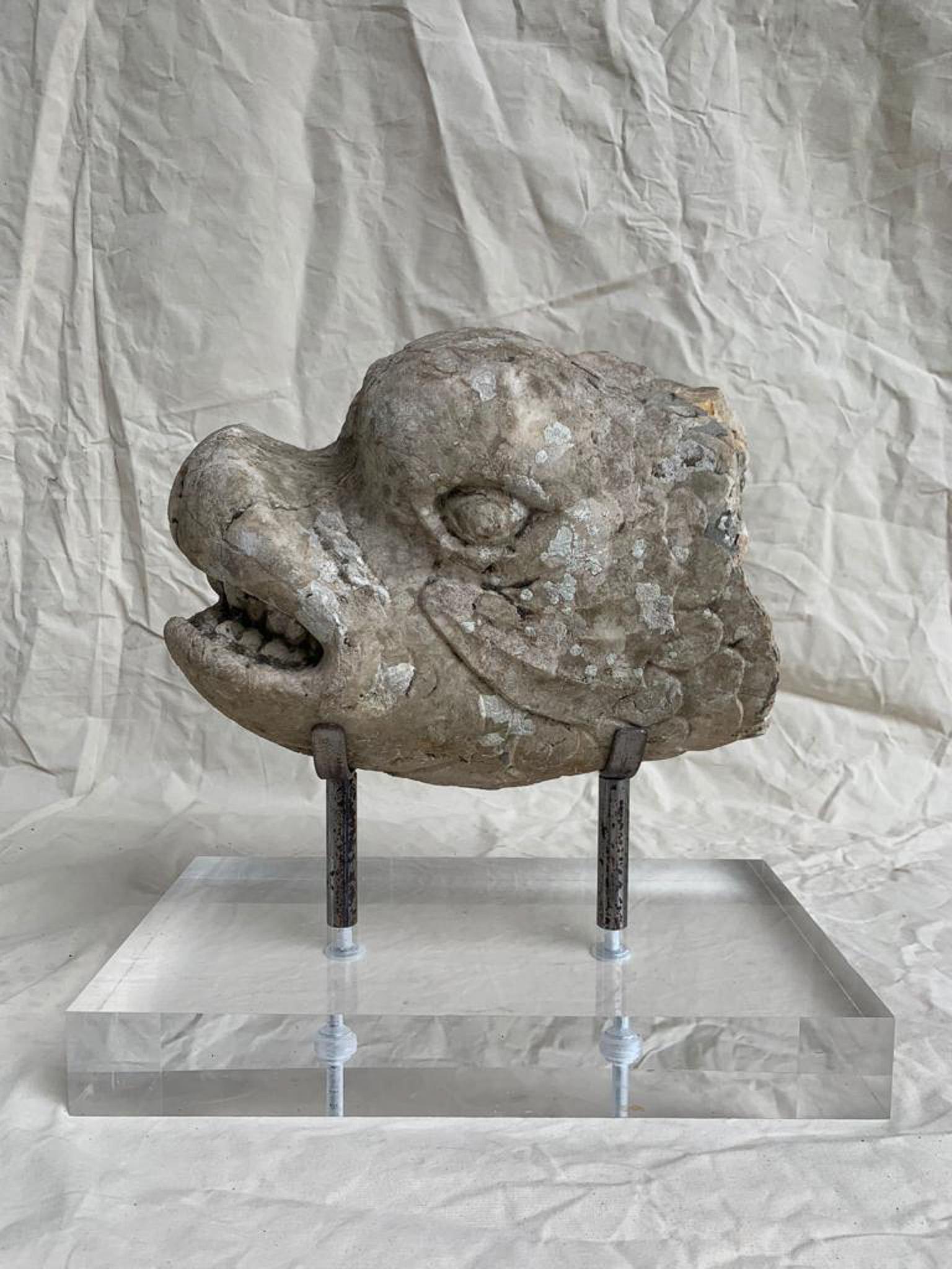 Carranca in lioz stone representing a dolphin Portugal 18th century