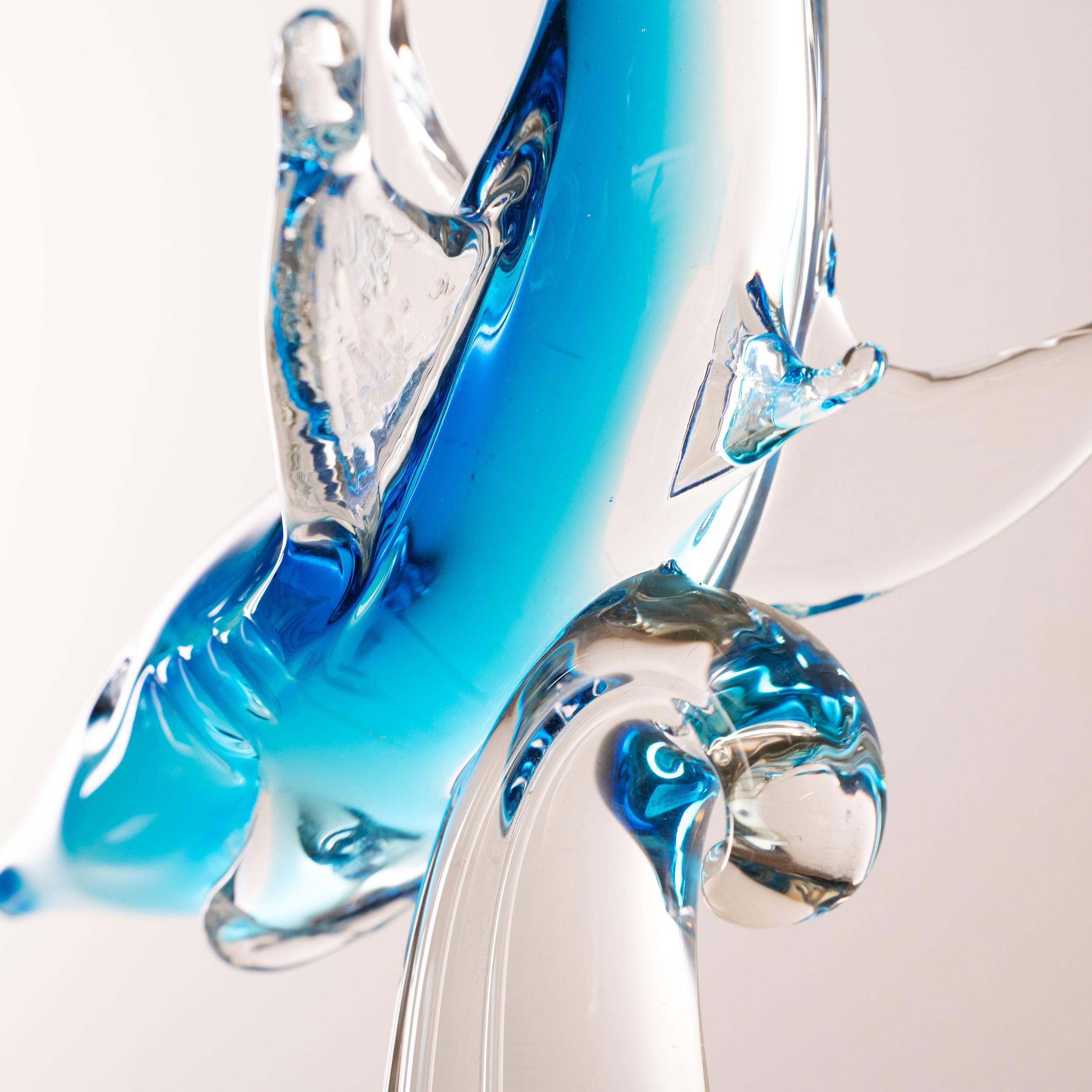 Sculpture in Murano glass, blue Shark with crystal details, Italy in stock For Sale 3