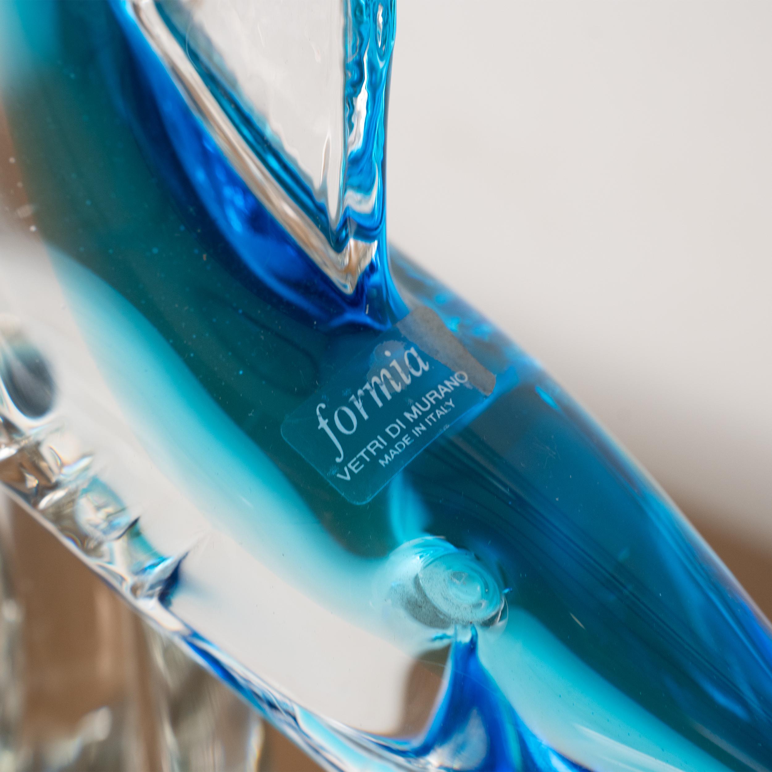 Hand-Crafted Sculpture in Murano glass, blue Shark with crystal details, Italy in stock For Sale