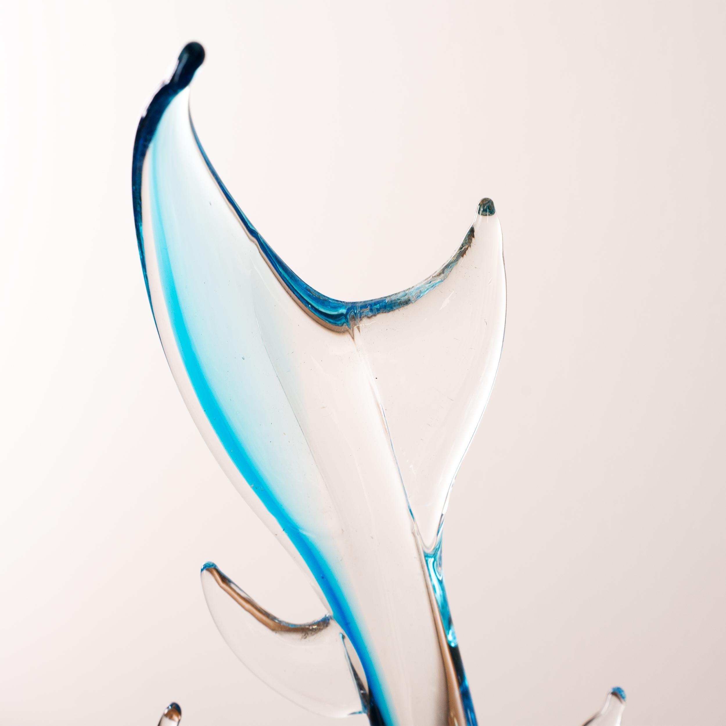 Murano Glass Sculpture in Murano glass, blue Shark with crystal details, Italy in stock For Sale