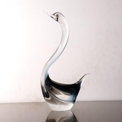 Sculpture in Murano glass dark blue swan black crystal details Formia Venezia