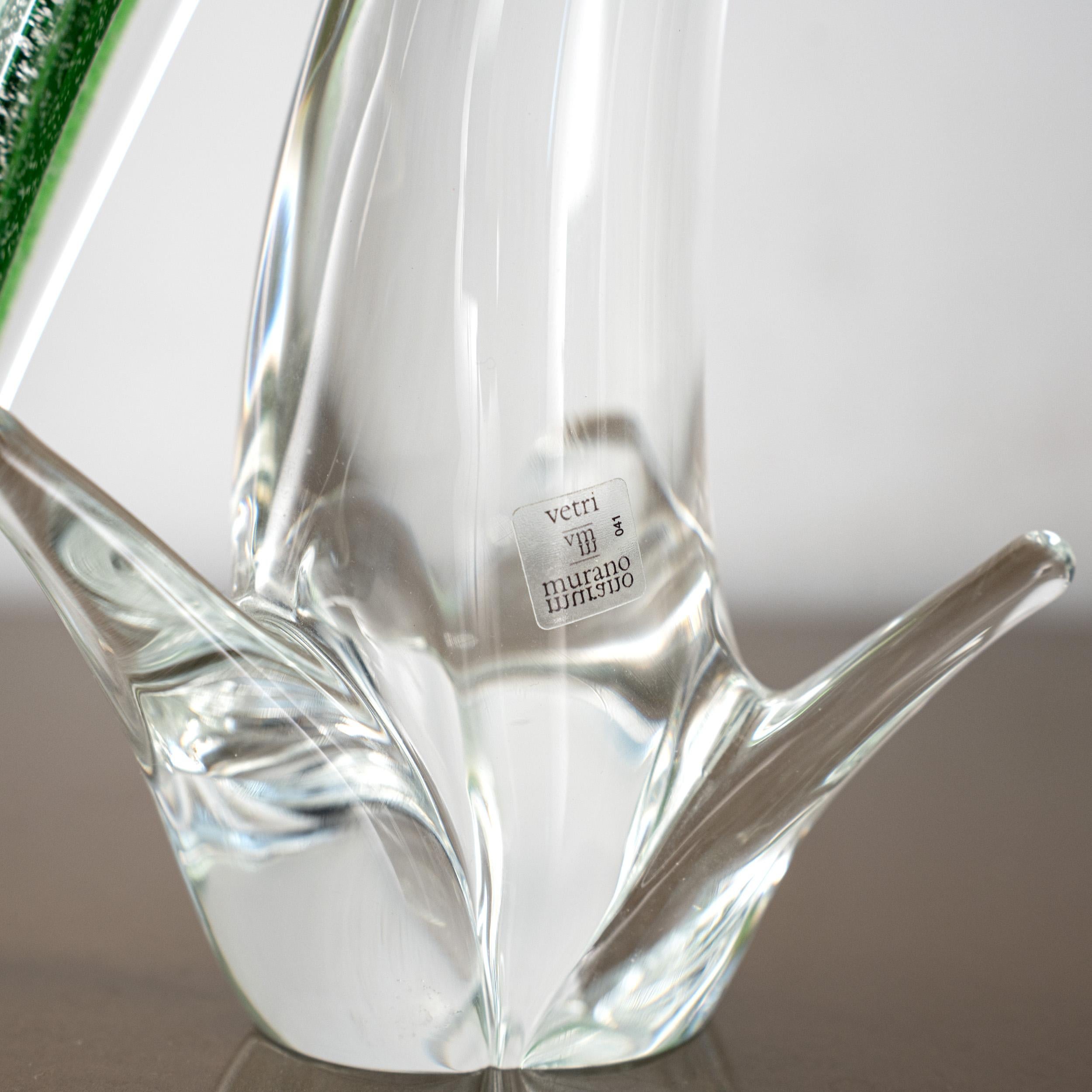Scultura in vetro di Murano, pappagallo verde con foglia d'argento di Formia Venezia Italia in vendita 2