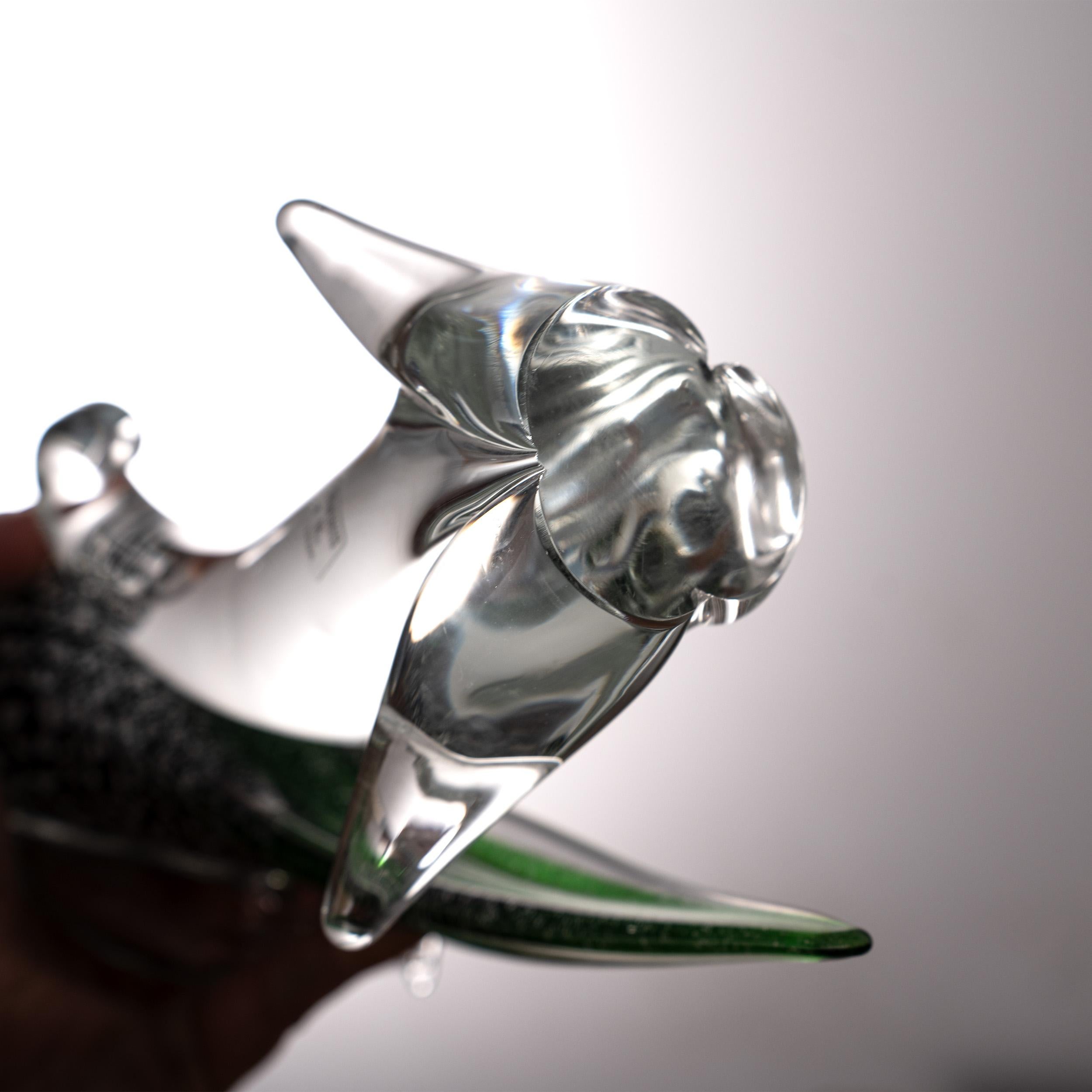 Scultura in vetro di Murano, pappagallo verde con foglia d'argento di Formia Venezia Italia in vendita 3