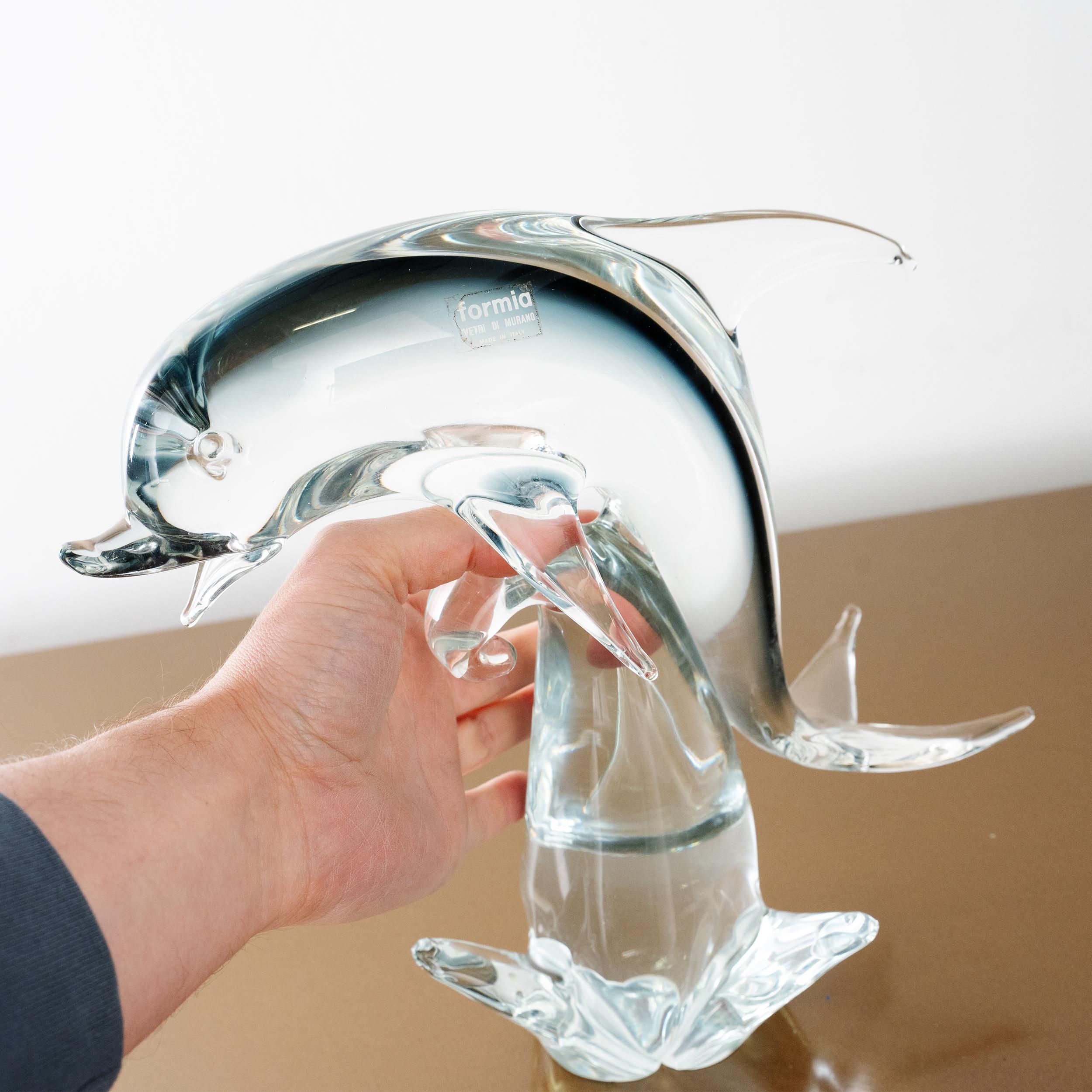Sculpture in Murano glass, grey Dolphin with crystal details, Italy in stock For Sale 3