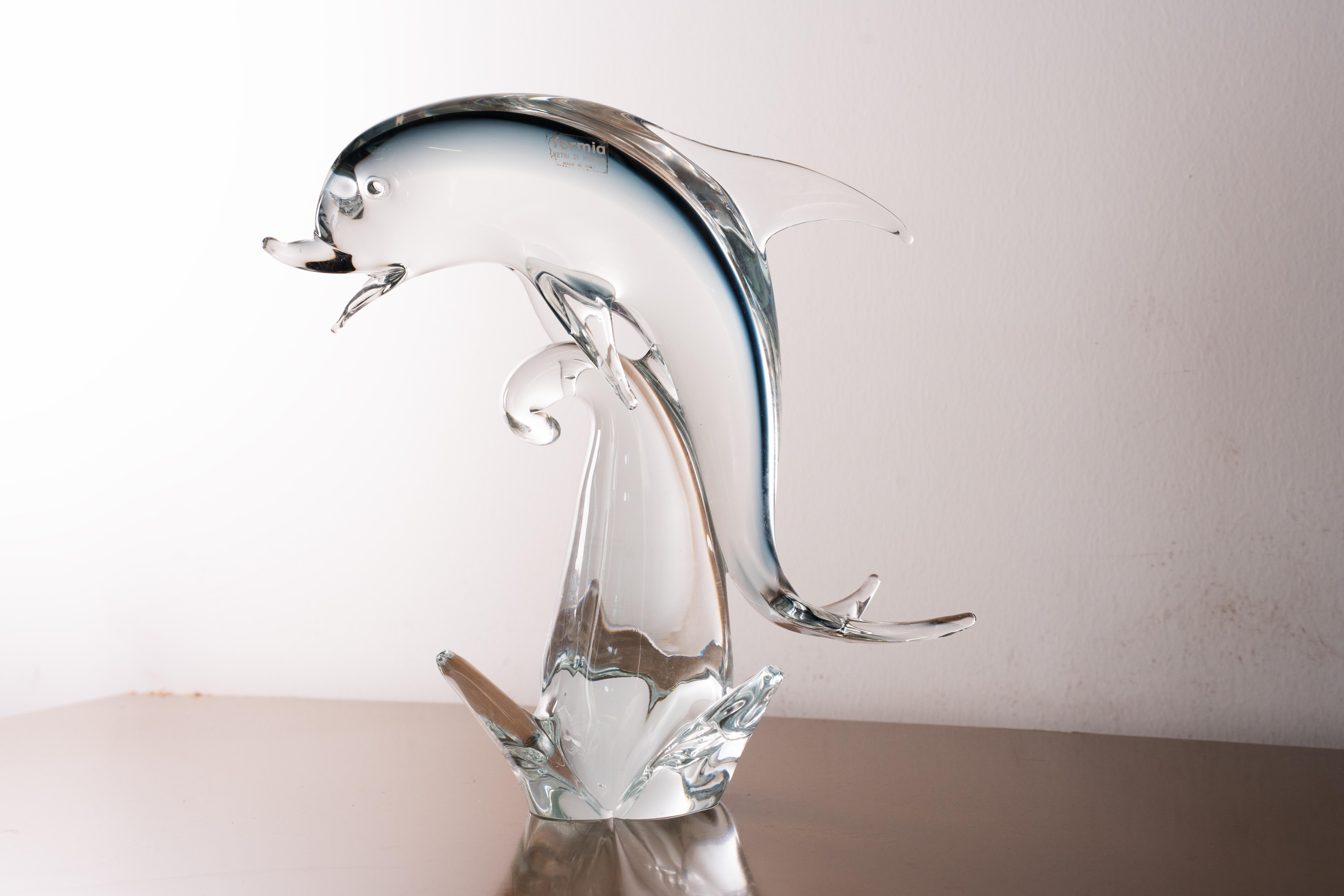 Sculpture in Murano glass, grey Dolphin with crystal details, Italy in stock For Sale 4