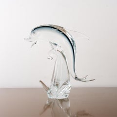 Sculpture in Murano glass, grey Dolphin with crystal details, Italy in stock