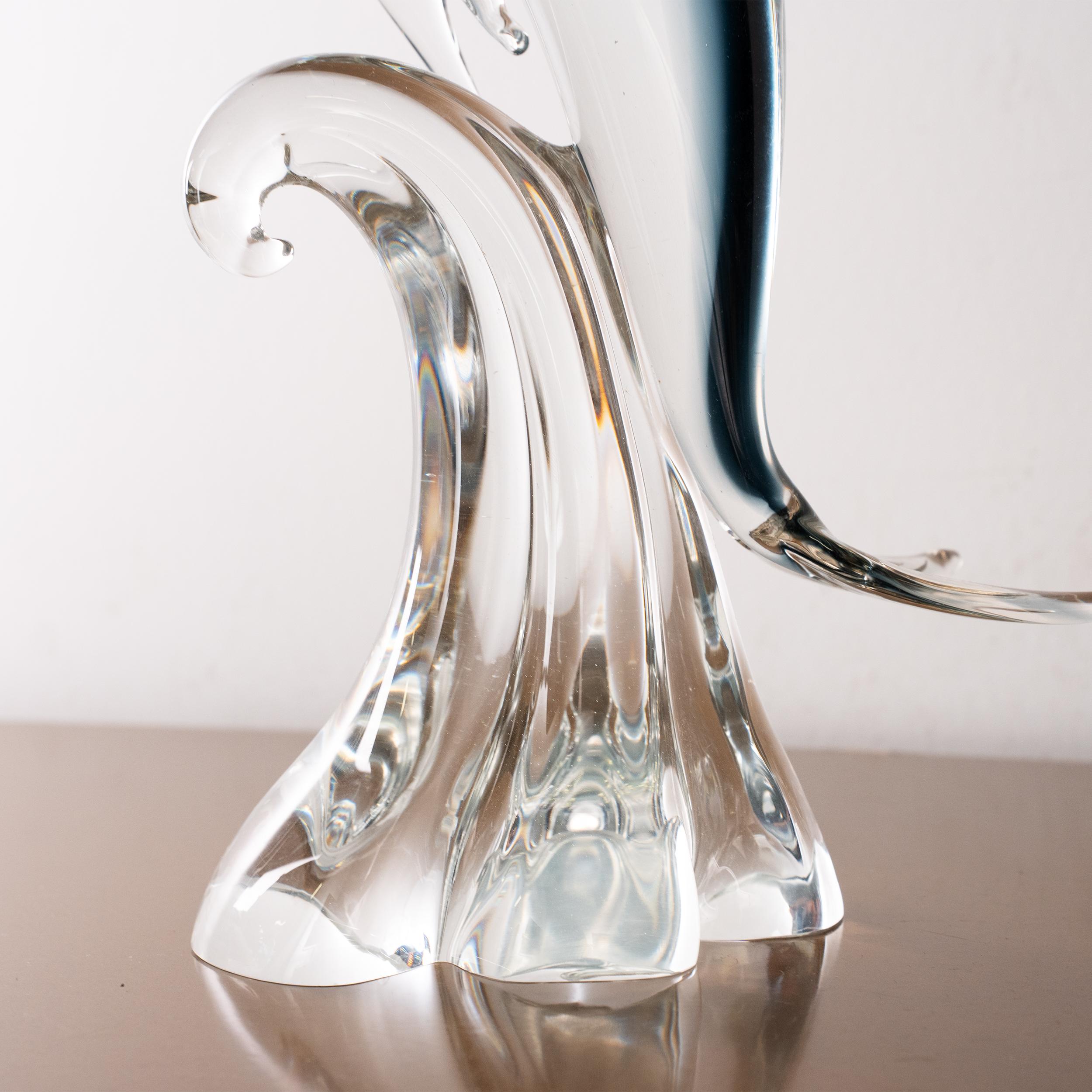 Sculpture in Murano glass, grey Dolphin with crystal details, Italy in stock In Good Condition For Sale In Venezia, IT